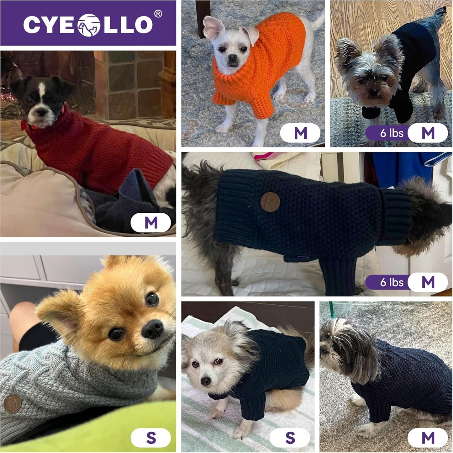 cyeollo Small Dog Sweater with Leash Hole Turtleneck Knitted Warm Dog Clothes Puppy Sweaters for Small Dogs, Grey S