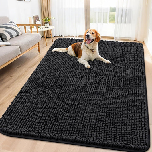 Smiry Dog Door Mat for Muddy Paws 71x46, Absorbs Moisture and Dirt Doormat, Non-Slip Washable Quick Dry Chenille Front Door Mat Indoor Entrance, Entryway Carpet for Inside Floor, Black