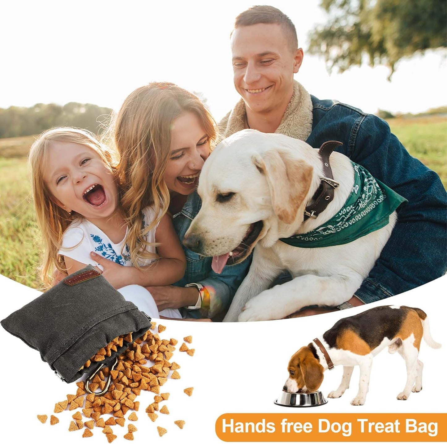 2PC Dog Treat Pouch,Dog Training Treat Reward Bag,Portable Puppy Hand Free Dog Walking Bag,Auto Closing Dog Food Dispenser,Behavior Aids for Puppy Travel or Outdoor(Grey+Khaki)
