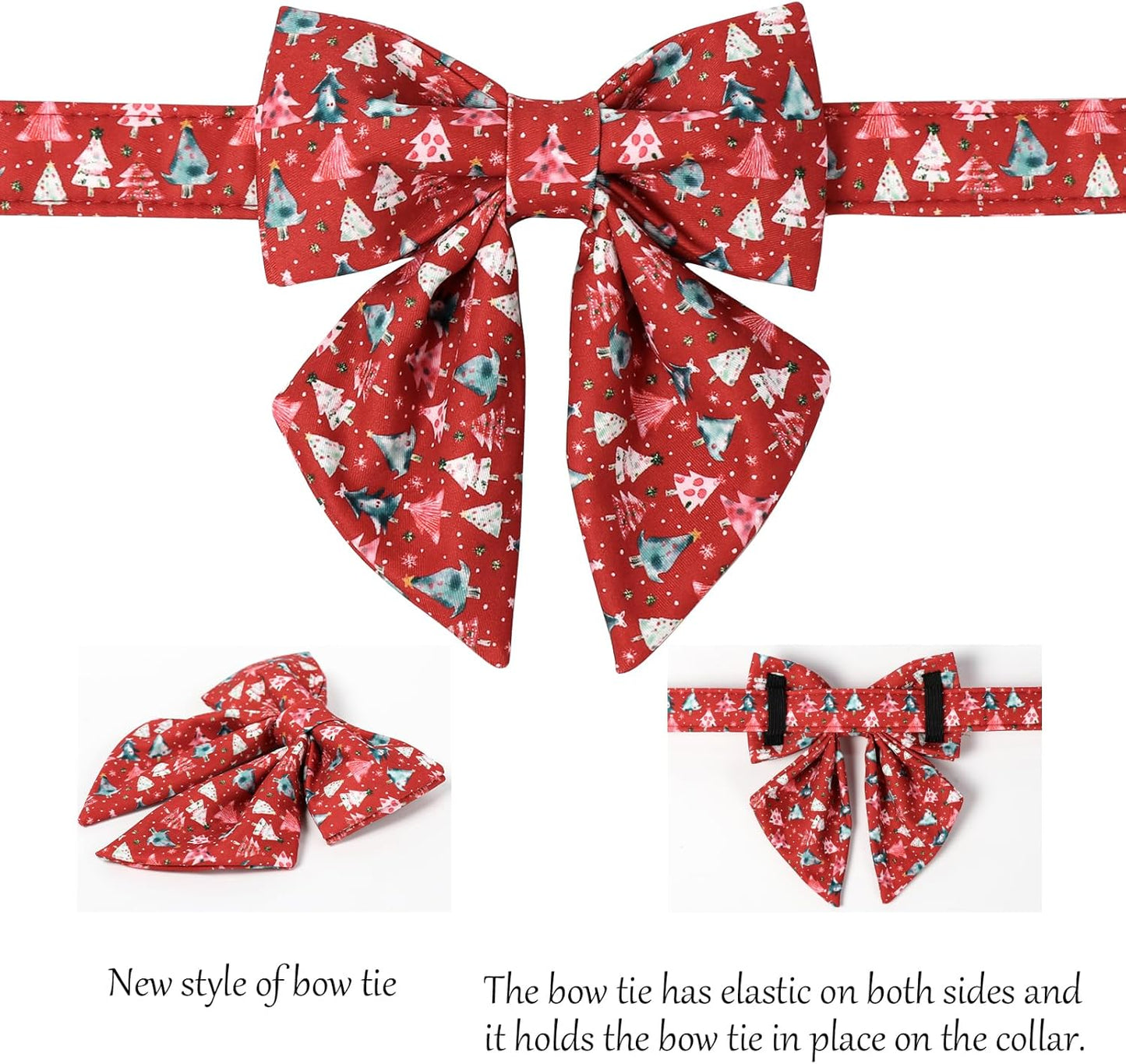 Lionet Paws Christmas Dog Collar with Sailor Bow, Cute Christmas Tree Red Dog Collar Bow Tie for Large Dogs, Neck 16-24 inches