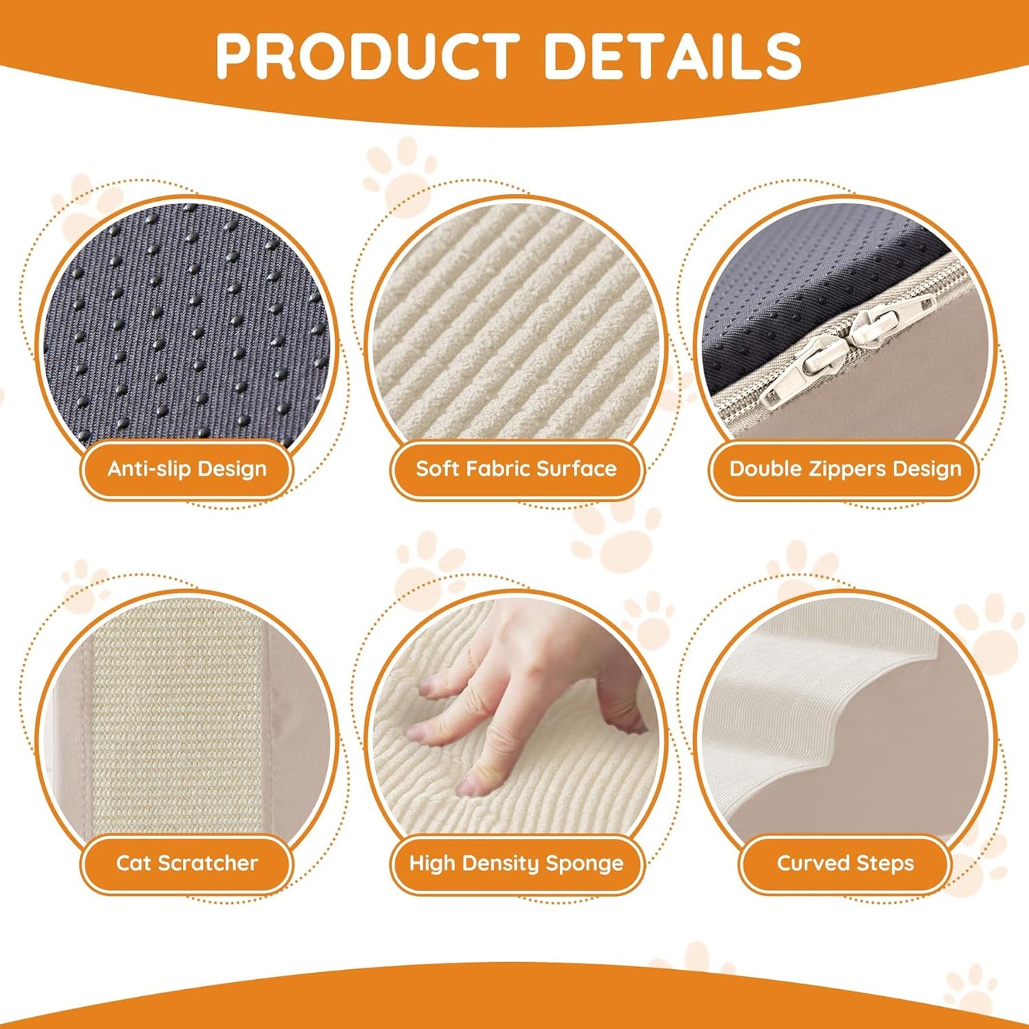 Dogs Steps for Bed, Dog Stairs for Small Dogs, 4-Step Dog Ramp for Bed, Couch, Sofa, and Chairs, Non-Slip Bottom Design, Cat Scratching, High Density Foam Portable Pet Step, Indoor, Beige