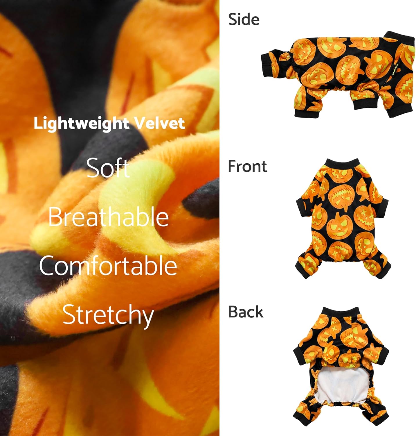 Fitwarm Halloween Pumpkin Dog Pajamas, Funny Dog Winter Clothes for Small Dogs Girl Boy, Pet Jumpsuit, Cat Halloween Costumes with Feet, Lightweight Velvet, Black, Orange, XXL