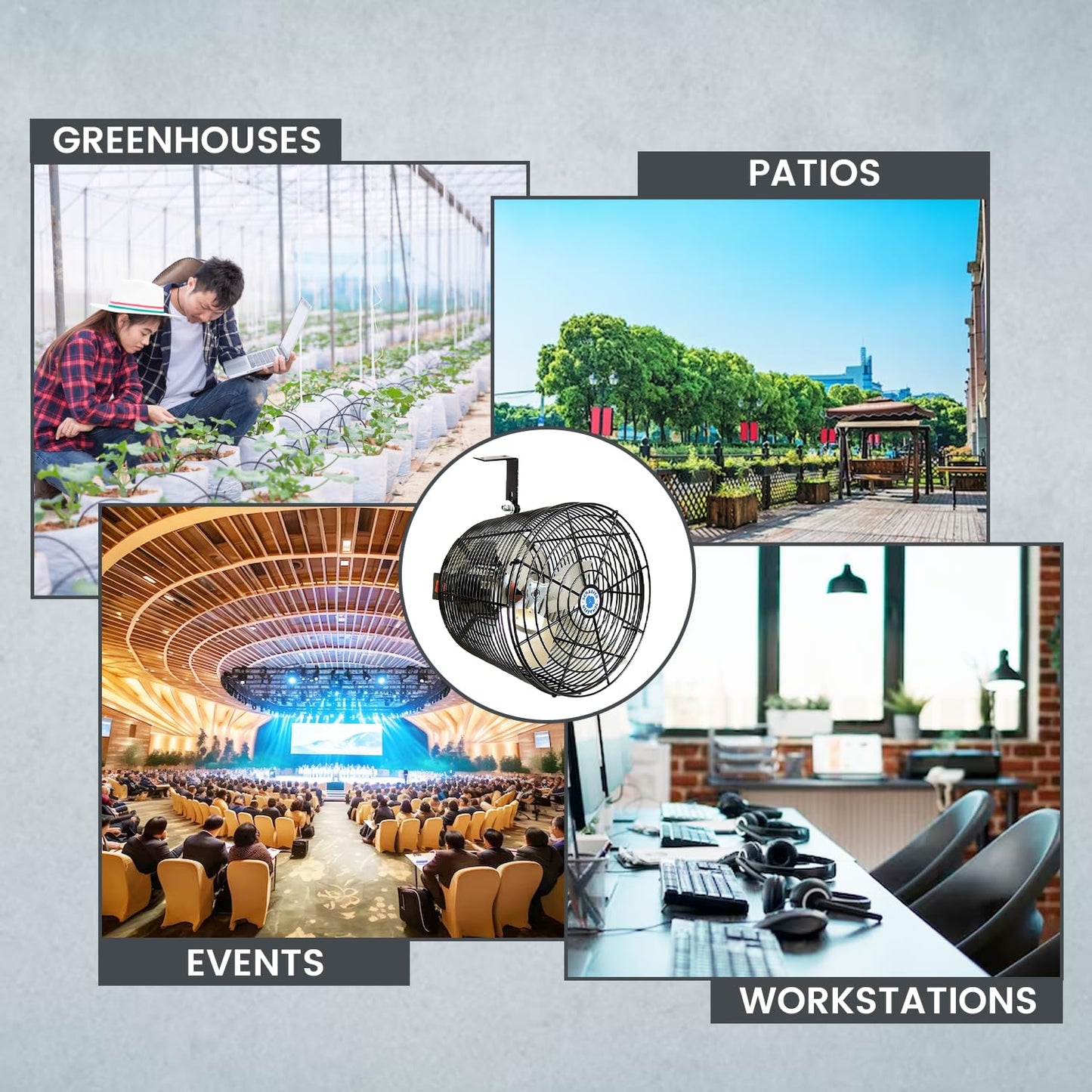 Schaefer VK12-B VersaKool Air Circulator Ceiling Wall Mount Greenhouse Fan & Aluminum Blade, 1470 CFM, 1/10 hp, Energy-Efficient Commercial Fan for Patio, Garage, Industrial & Workshop (Black)