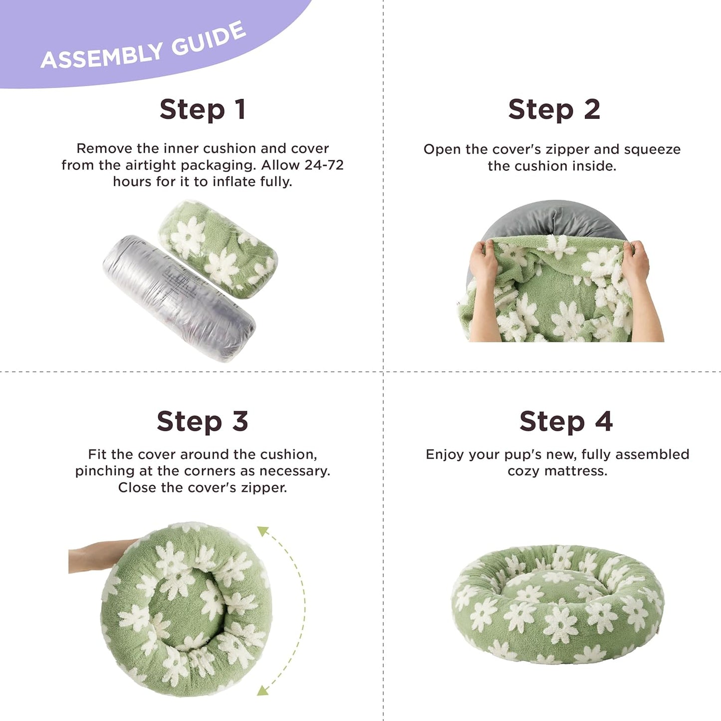 LE SURE Donut Small Dog Bed - Round Cat Beds for Indoor Cats Calming Pet Beds, Cute Modern Beds with Jacquard Shaggy Plush & Anti Slip Bottom, 20 Inch, Green,XS (20x20x6)