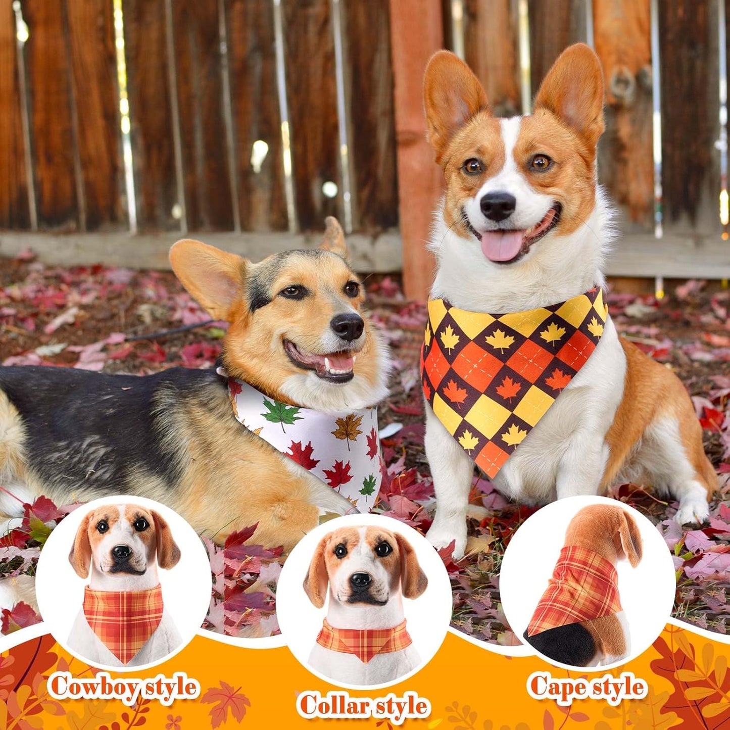 Sanwuta 120 Pcs Fall Thanksgiving Dog Bandanas Bulk, Dog Scarves for Small Medium Large Dogs Cats, Adjustable Triangle Pet Bandanas with Pumpkin Maple Leaf Plaid Prints for Autumn Party Decoration