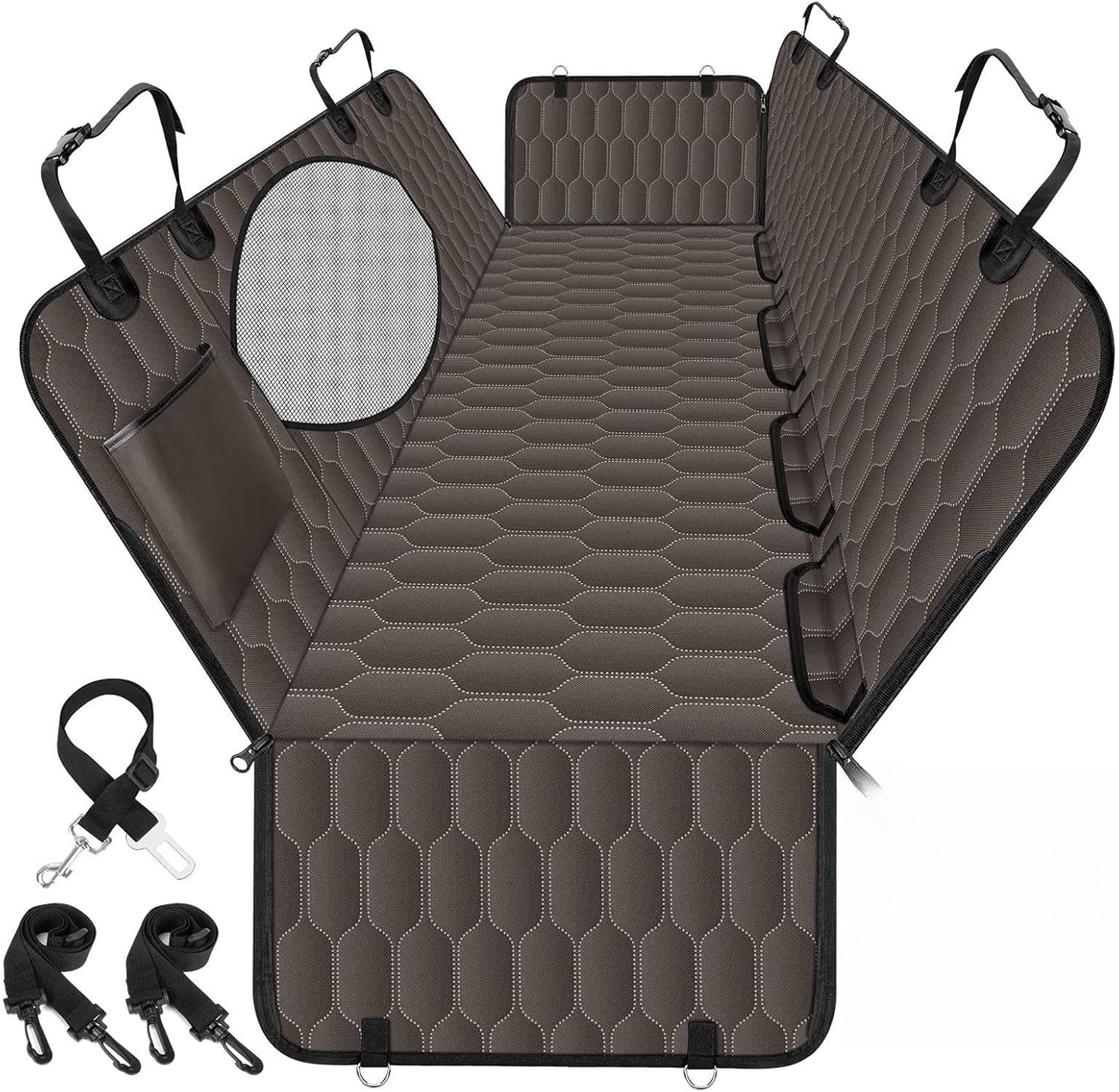 Waterproof Dog Car Seat Cover - Scratch Proof Nonslip Back Seat Hammock with Mesh Window & Storage Pocket for SUVs/Trucks/Sedans-S, Brown/Black