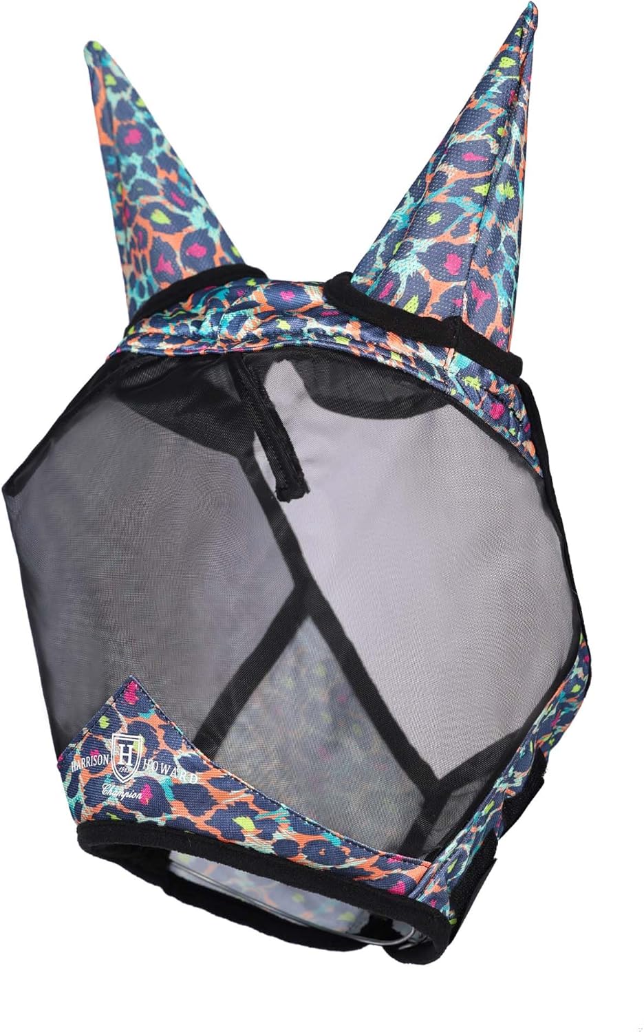 Harrison Howard Pro LumiVista Horse Half Face Fly Mask Large Eye Space with Ears UV Protection for Horse Iridescent Prints L