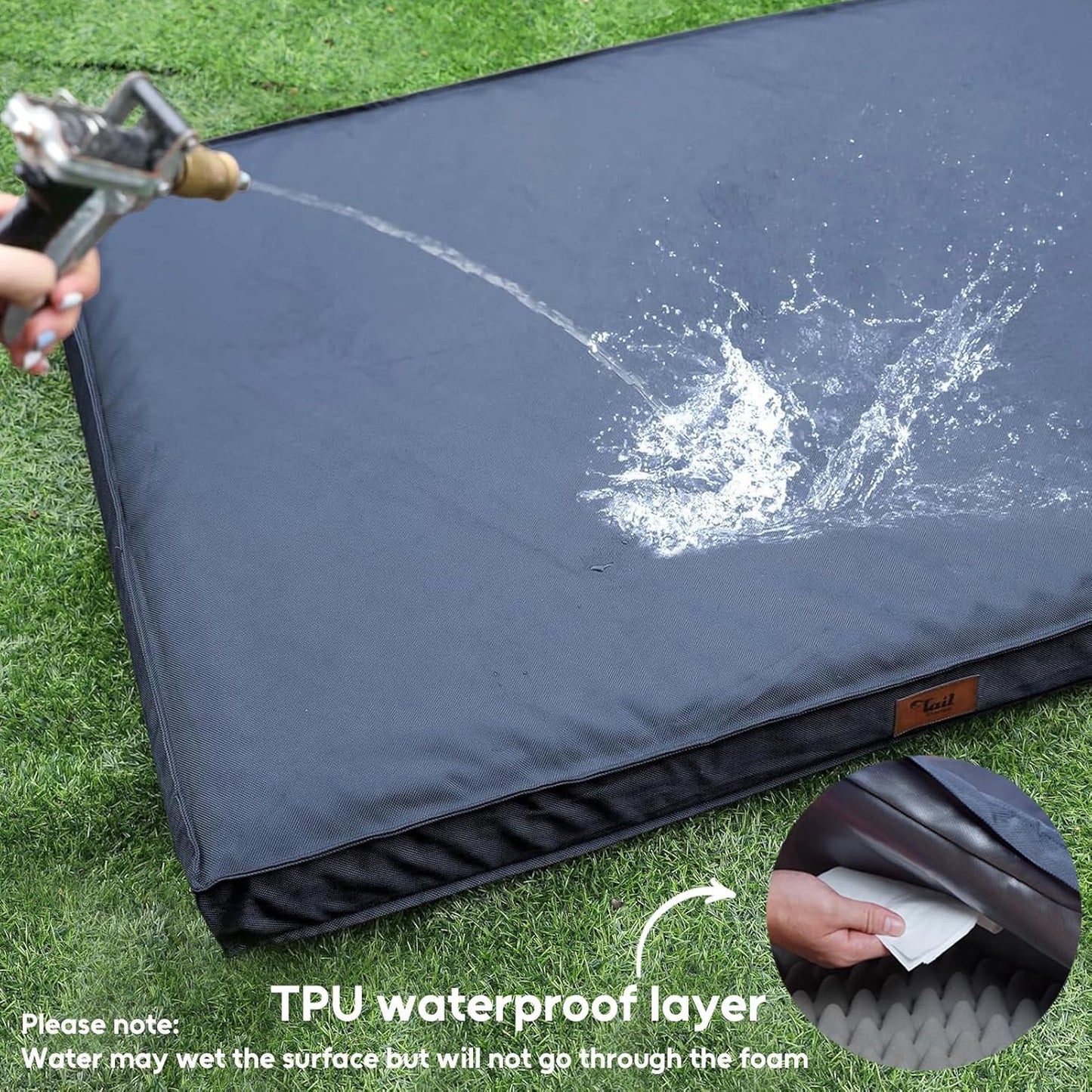 Large Outdoor All Weather Dog Bed, Waterproof Dog Bed for Large Dogs, Orthopedic Egg Foam Pet Bed with Washable and Removable Oxford Cooling Cover, Navy