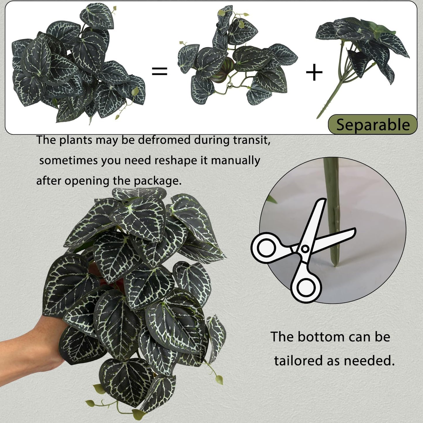 IBWell Fake Reptile Plants for Reptile Terrarium Plants, Reptile Plant Décor, Turtle Tank Plants with Suction Cup