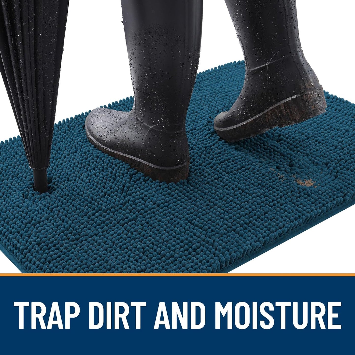 OLANLY Dog Door Mat for Muddy Paws 24x16, Absorbs Moisture and Dirt, Absorbent Non-Slip Washable Doormat, Quick Dry Chenille Mud Mat, Entry Indoor Entryway Carpet for Inside Floor, Atlantic Blue