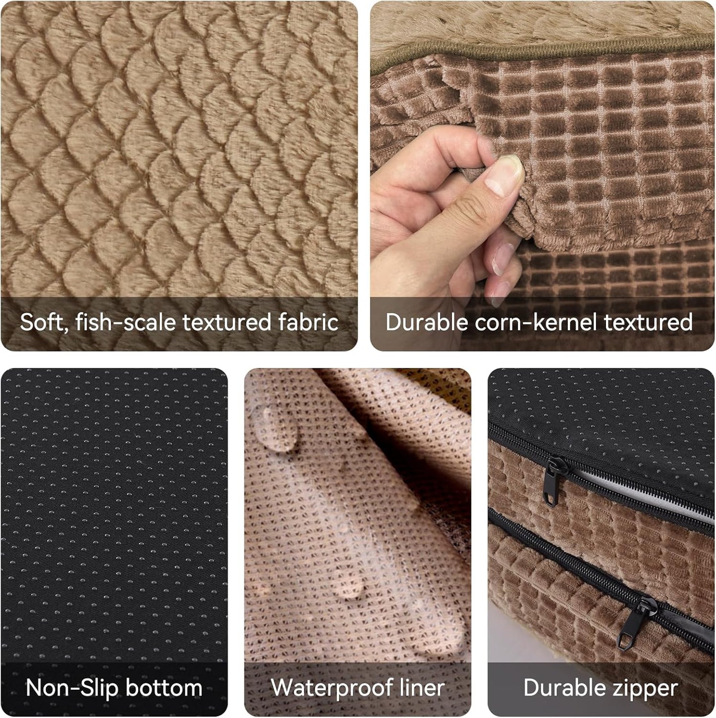 JOEJOY Orthopedic Dog Beds Large Sized Dog, XL Egg-Crate Memory Foam Pet Couch Bed with Bolster Sides, Waterproof Lining, Removable Washable Cover & Non-Slip Bottom, Brown