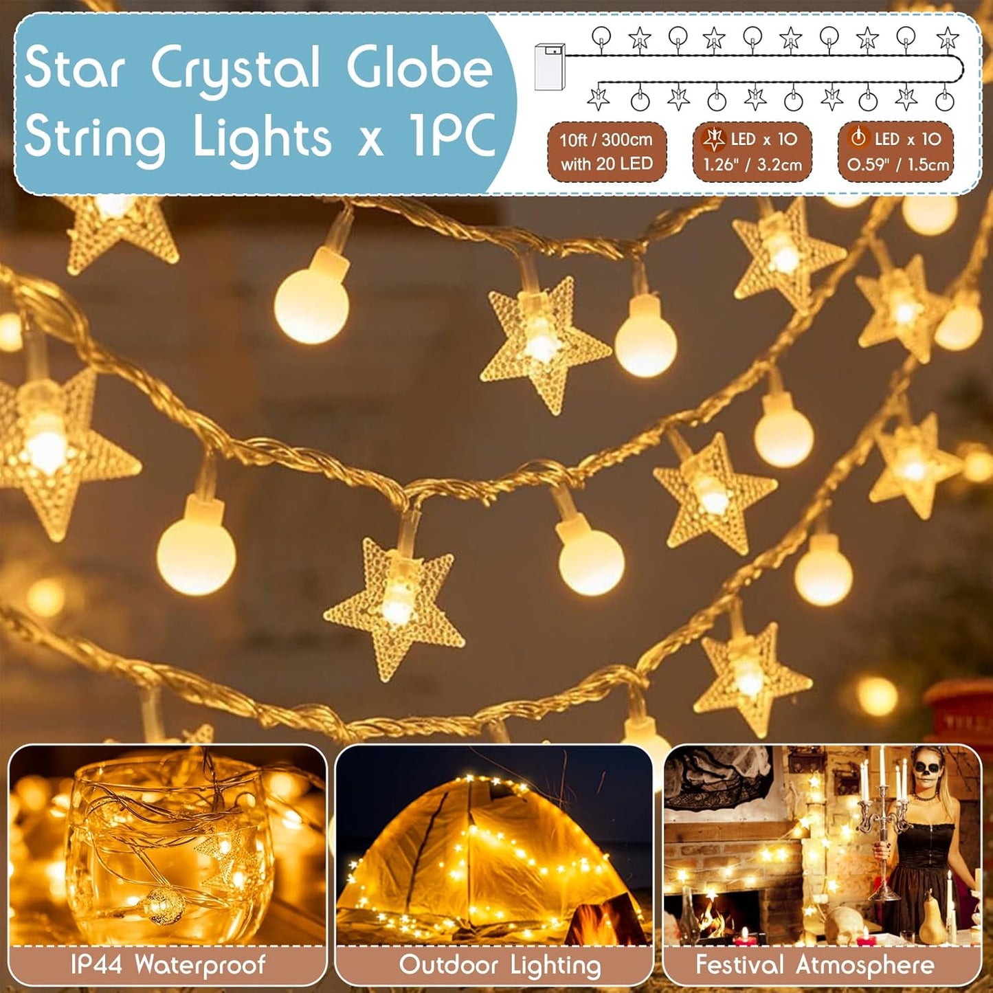 16" Dog& Cat Teepee Tent +20" Pet Cooling Mat +10ft Star String Light [2-Modes],Cotton Thicked Soft Comfort Anti-Slip Cushion (Used/Wash Separately), Small Pets Tents House Indoor or Outdoor