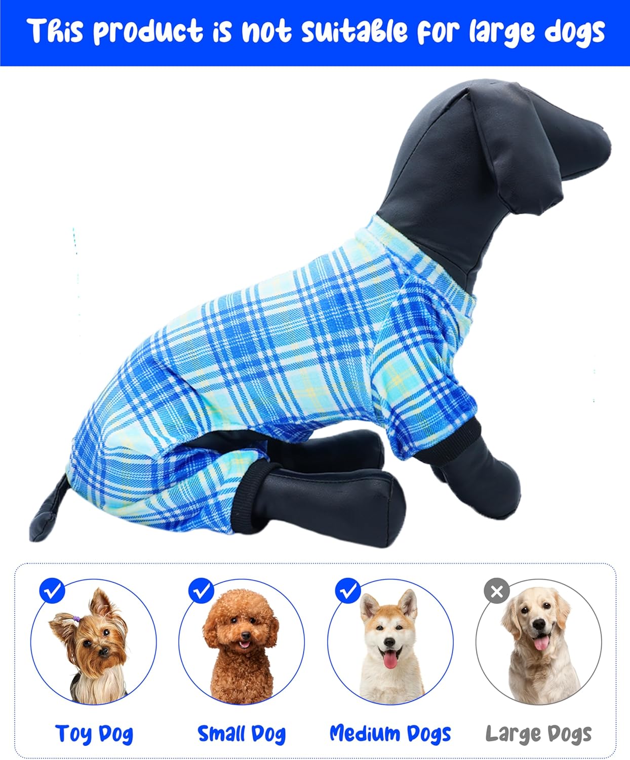 PET SHOW 4 Pack Small Dog Pajamas Cute Dinosaur Monster Clothes for Medium Dogs Soft Stretchy PJs Plaid Jumpsuit Puppy Tie Dye Onesies Outfits with Sleeve Pets Dachshund Costume(XL, Blue for Boys)
