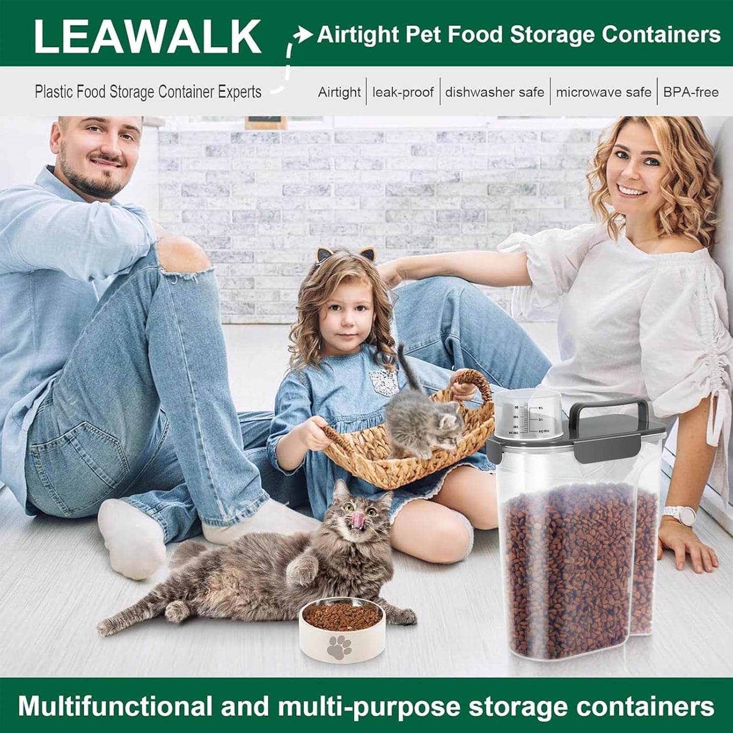 5-7Lbs Cat Dog Storage Container, Portable Pet Food Containers with Upgraded Large Spout and Cup, Small Animal Kibble Dispenser for Bird Seed, Oatmeal, Rice, Flour (1, Dark Gray, 5L)