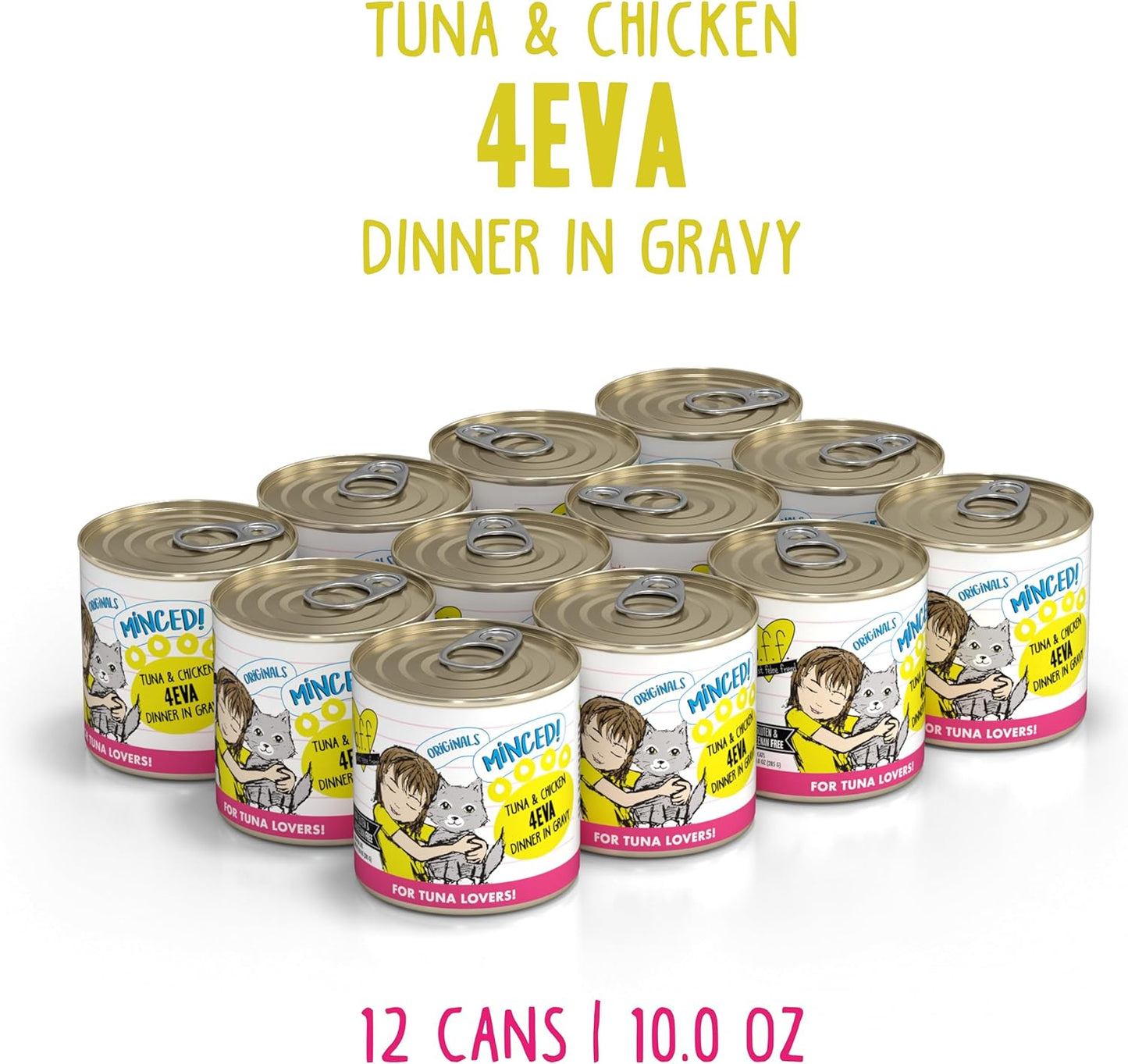 Weruva BFF Minced Natural Wet Cat Food, Tuna and Chicken 4 Eva in Gravy, 10oz Can, Pack of 12