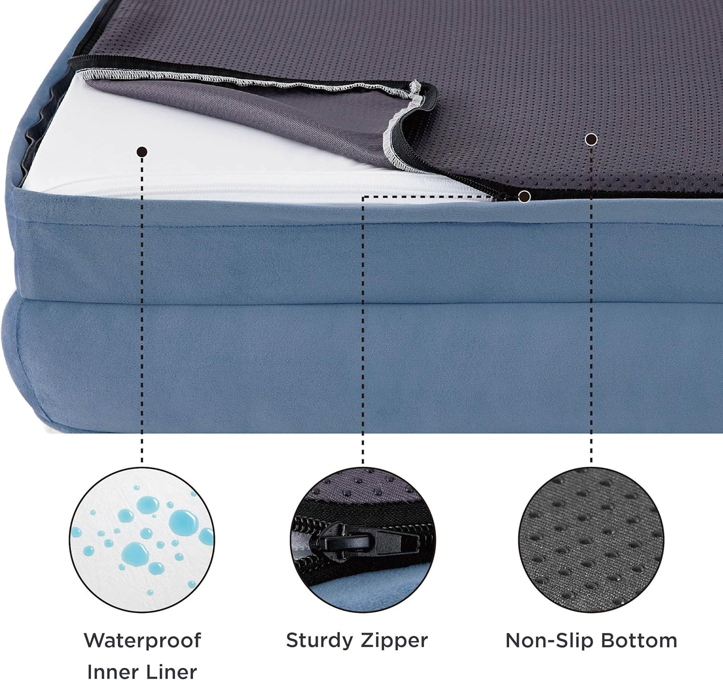 Bedsure XL Orthopedic Dog Bed for Extra Large Dogs - Washable XLarge Dog Cat Bed Waterproof, Comfort Dogs Couch Sofa with Washable Removable Cover, Pet Bed with Nonskid Bottom, Plush-Faded Denim, 42"