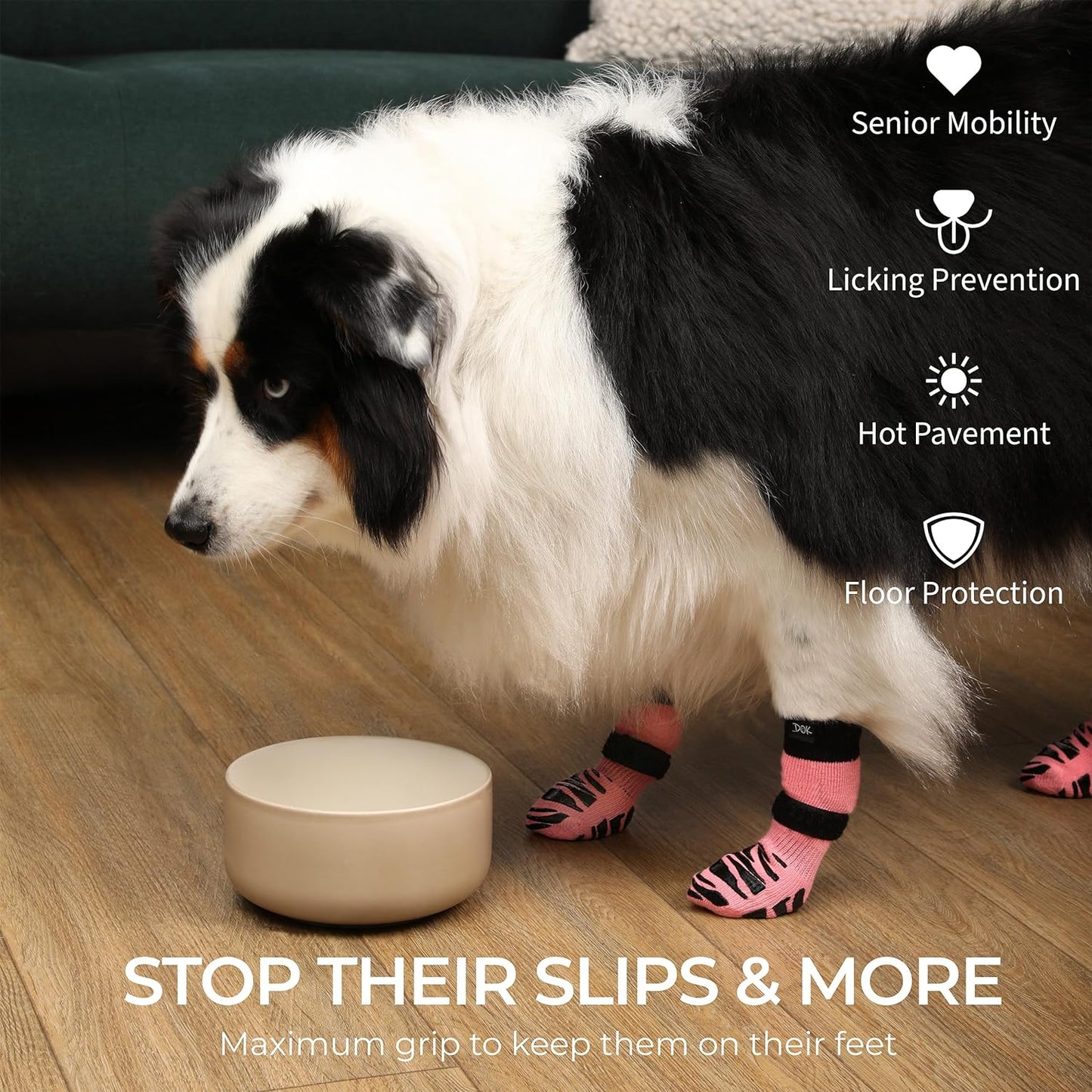 DOK TigerToes Premium Non-Slip Dog Socks for Hardwood Floors - Extra-Thick Grip That Works Even When Twisted - Prevents Licking, Slipping, and Great for Dog Paw Protection (Sassy Pink, Small)