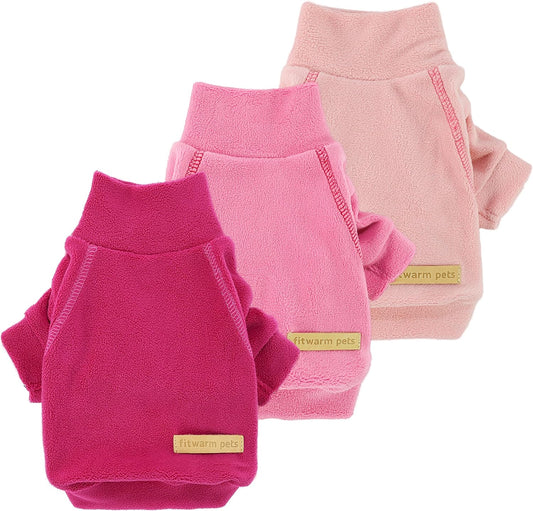 Fitwarm 3 Pack Classic Fleece Sweatshirt for Small Dogs and Cats, Pullover Jumper in Pink, Rose and Baby Pink