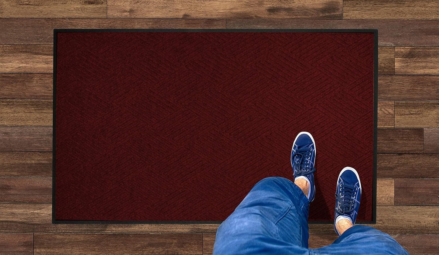 WaterHog Diamond | Commercial-Grade Entrance Mat with Rubber Border – Indoor/Outdoor, Quick Drying, Stain Resistant Door Mat (Red/Black, 4' x 6')