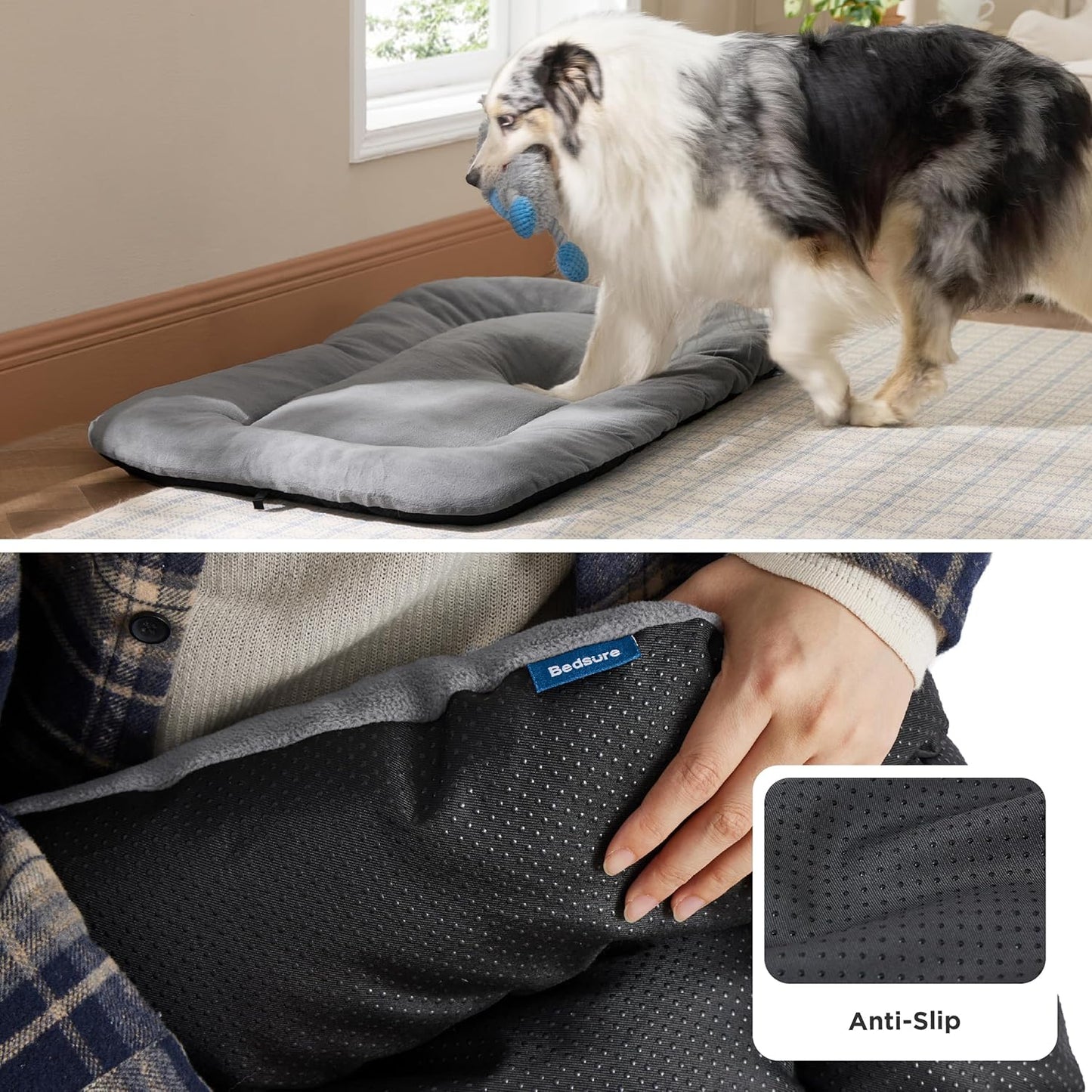 Bedsure Washable Dog Crate Pad for Extra Large Dogs, Anti-Slip Puppy Kennel Dog Bed for Crate - Ultra Soft Fleece Flat Thin Pet Mat (Not Chew Proof), Light Grey XL 41"x27"