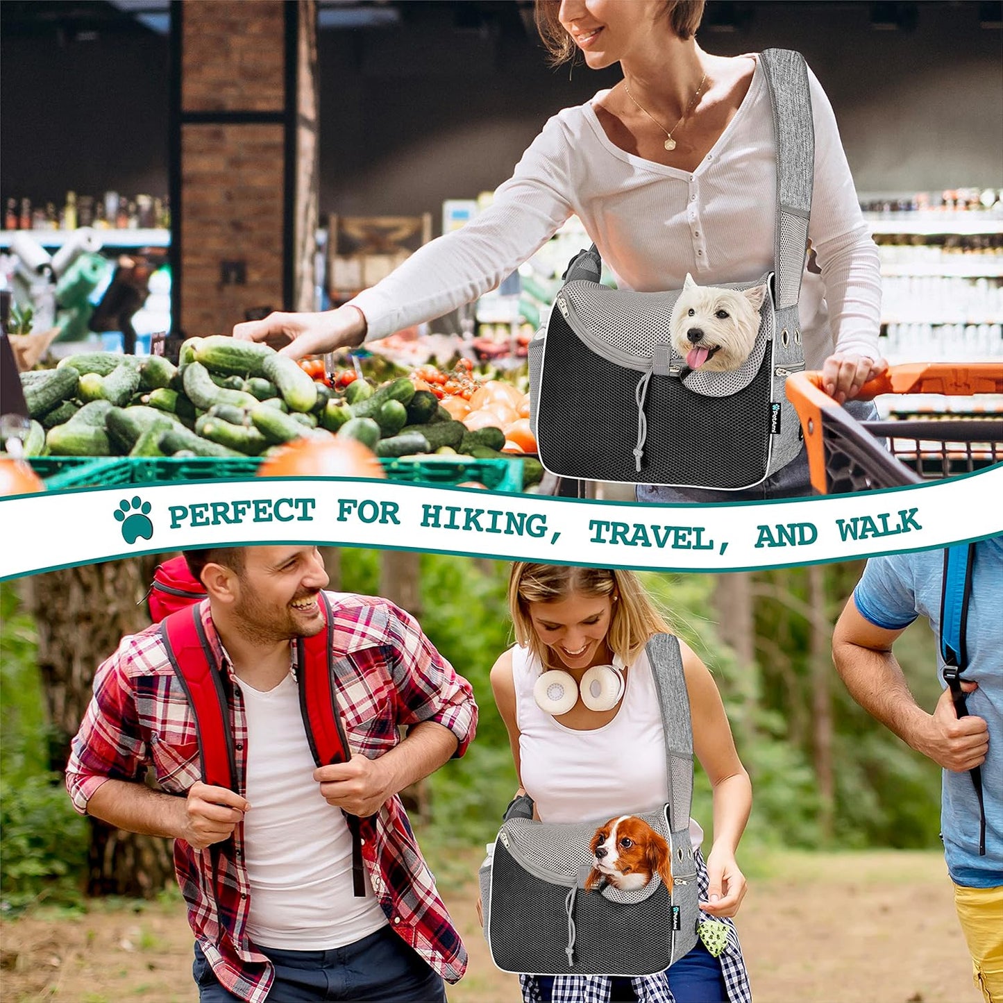 PetAmi Small Dog Sling Carrier, Soft-Sided Crossbody Puppy Carrying Purse Bag, Adjustable Sling Pet Pouch to Wear Medium Dog Cat Travel, Dog Bag for Traveling, Poop Bag Dispenser, Max 10 lbs, Gray