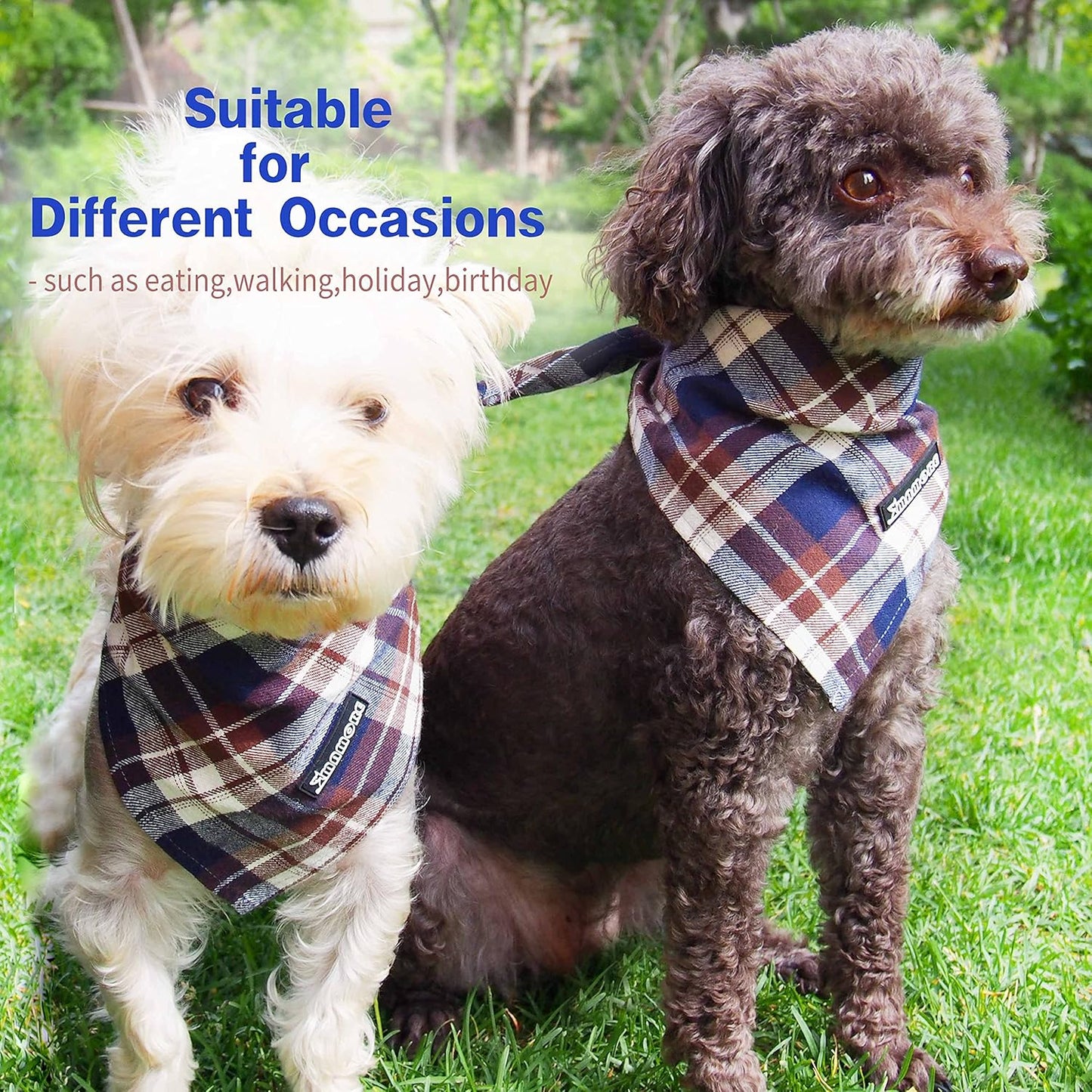 Adjustable Plaid Dog Bandanas,1PC Soft Washable Cotton Triangle Bib Kerchief Scarfs for Small Medium Large Dogs and Cats (Orange, Small)