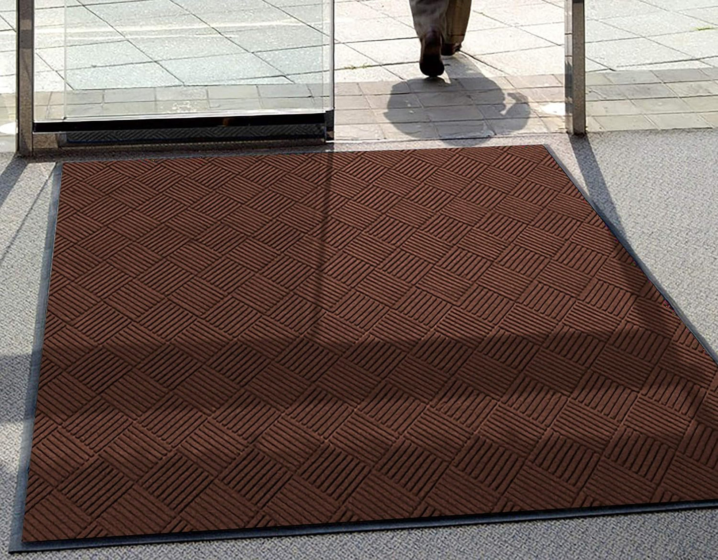 M+A Matting WaterHog Diamond | Commercial-Grade Entrance Mat with Rubber Border – Indoor/Outdoor, Quick Drying, Stain Resistant Door Mat (Dark Brown, 6' x 8')