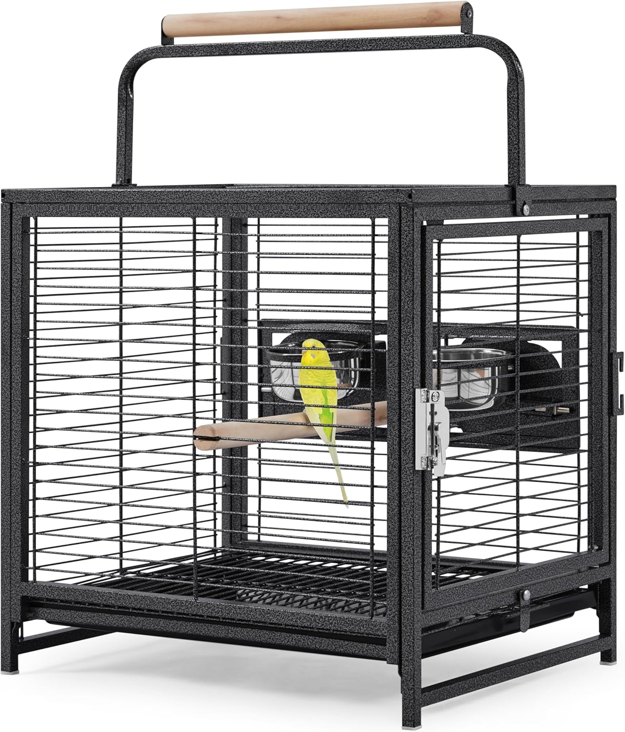 Yaheetech 25.5'' Wrought Iron Bird Travel Carrier Cage Parrot Cage with Handle Wooden Perch & Seed Guard for Small Parrots Canaries Budgies Parrotlets Lovebirds Conures Cockatiels