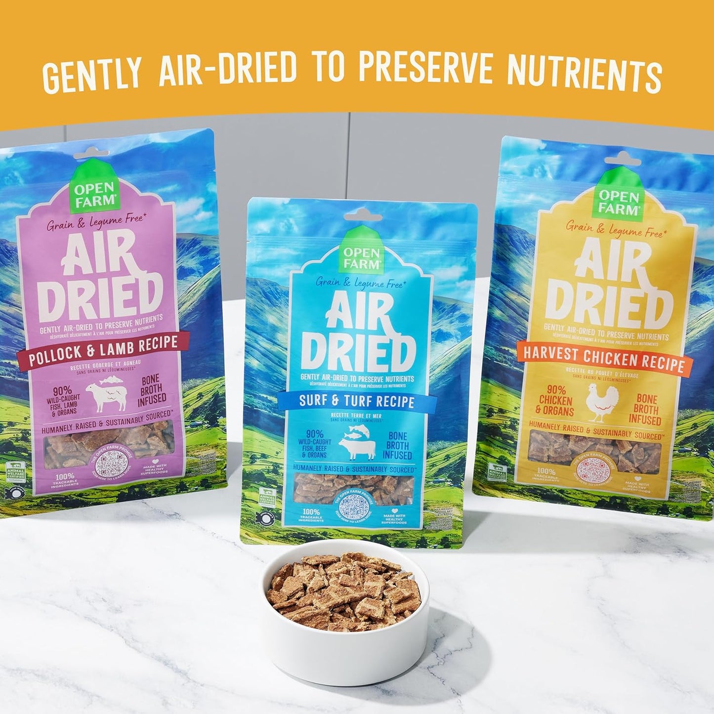 Open Farm, Air Dried Dog Food Infused with Bone Broth, Grain & Legume Free, Complete Meal or Food Topper, Harvest Chicken Recipe, 2lb Bag