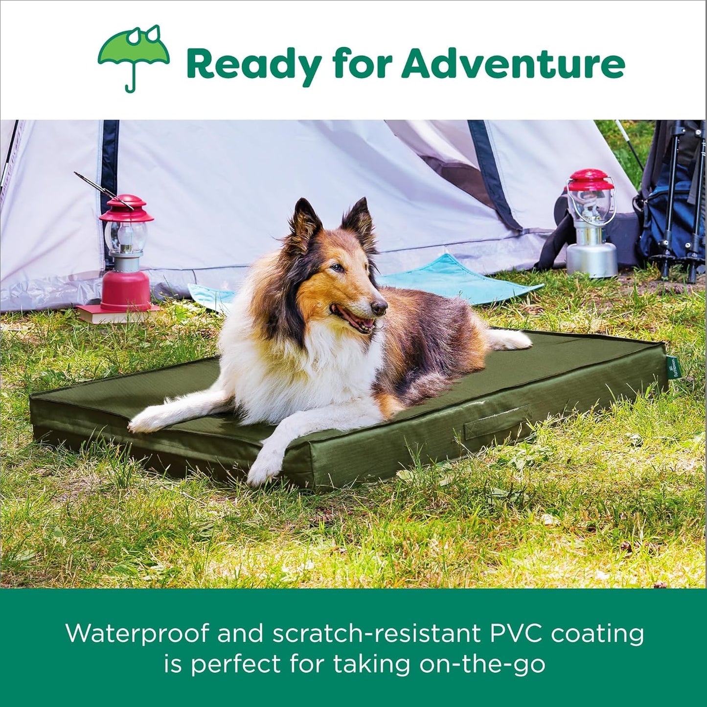 FurHaven Cooling Dog Bed – XXL Foam Mattress for Joint Pain Relief, Waterproof Liner, Removable Washable Cover, Durable for Outdoor Use, Deluxe Grid Indoor/Outdoor Bed – Green, Jumbo Plus