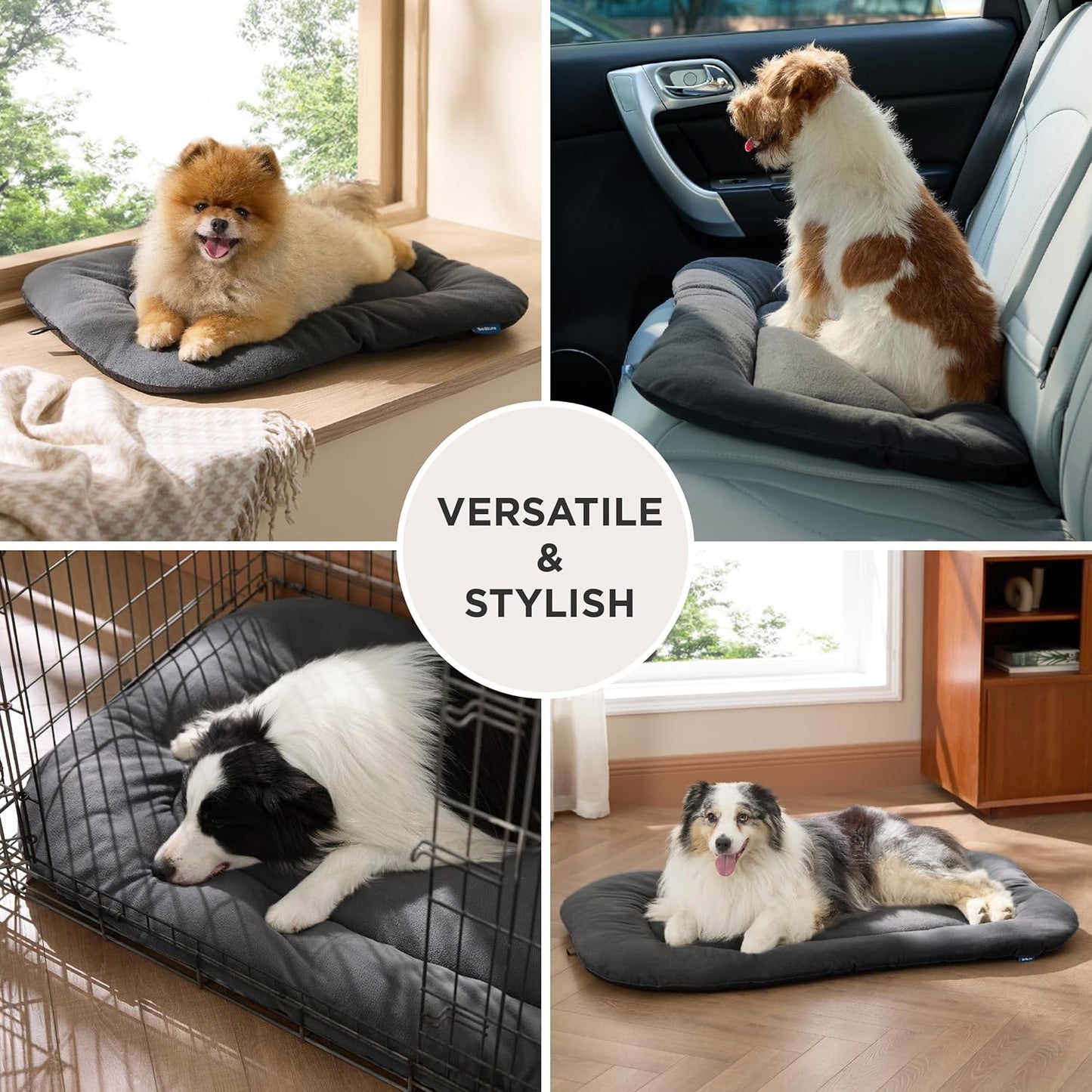 Bedsure Washable Dog Crate Pad for Medium Dogs, Anti-Slip Puppy Kennel Dog Bed for Crate - Ultra Soft Fleece Flat Thin Pet Mat (Not Chew Proof), Grey 29"x21"