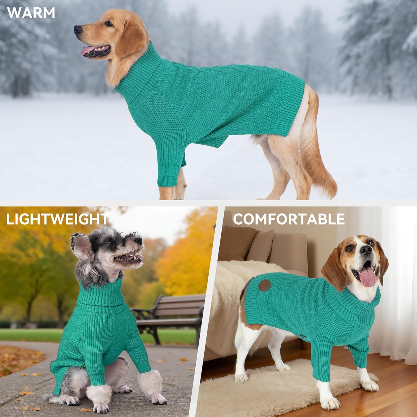 cyeollo Warm Fleece Dog Sweater, Tureleneck Sweatershirt for Small Boy & Girl Dogs Pullover Doggy Clothes in Cold Weather Stretchy Fall Winter Pet Outfit Puppy Coat, Aqua Green M