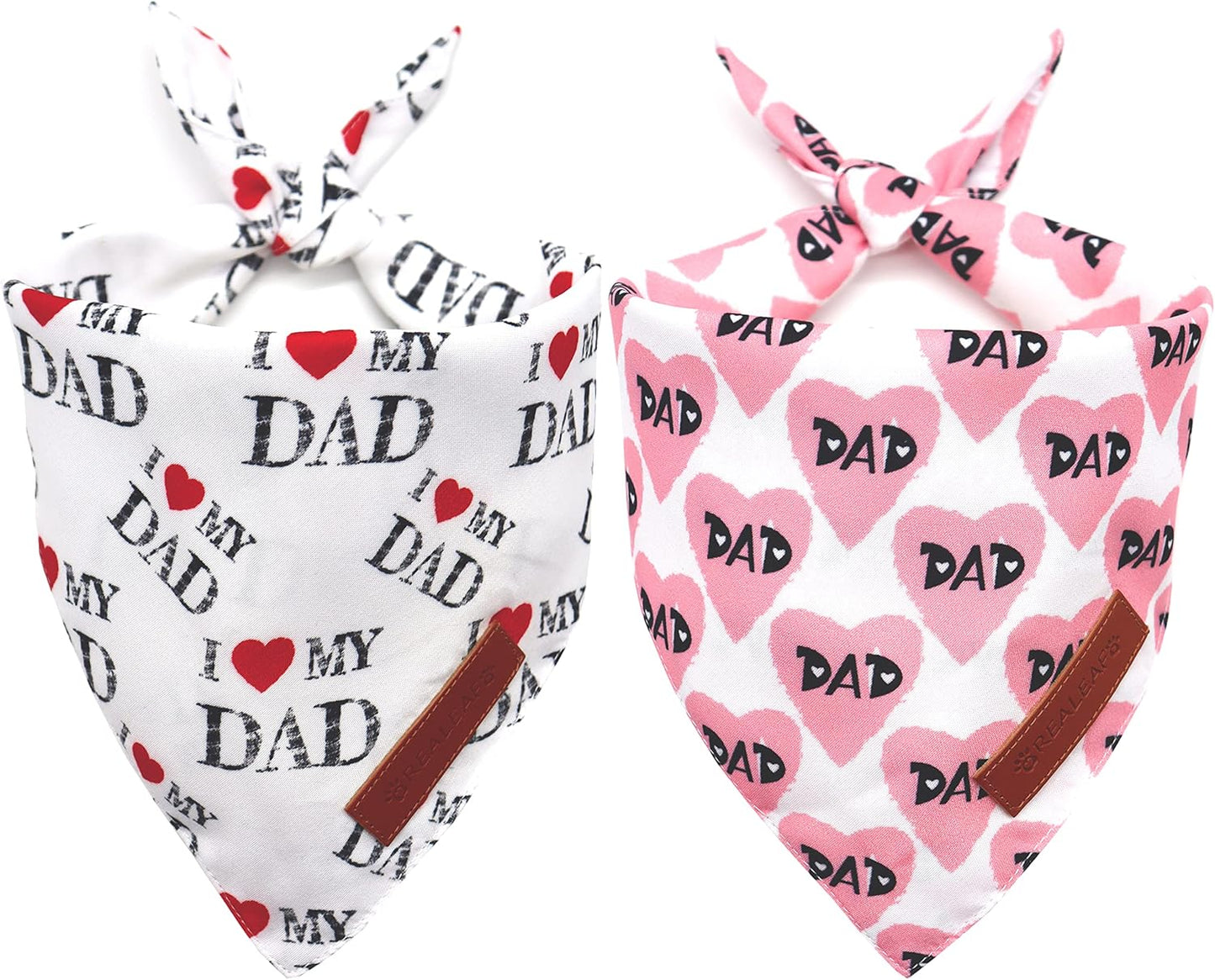 Realeaf Fathers Day Dog Bandanas 2 Pack, Reversible I Love My Dad Pet Scarf for Boy and Girl, Premium Durable Fabric, Bandana for Small Medium Large and Extra Large Dogs (Small)