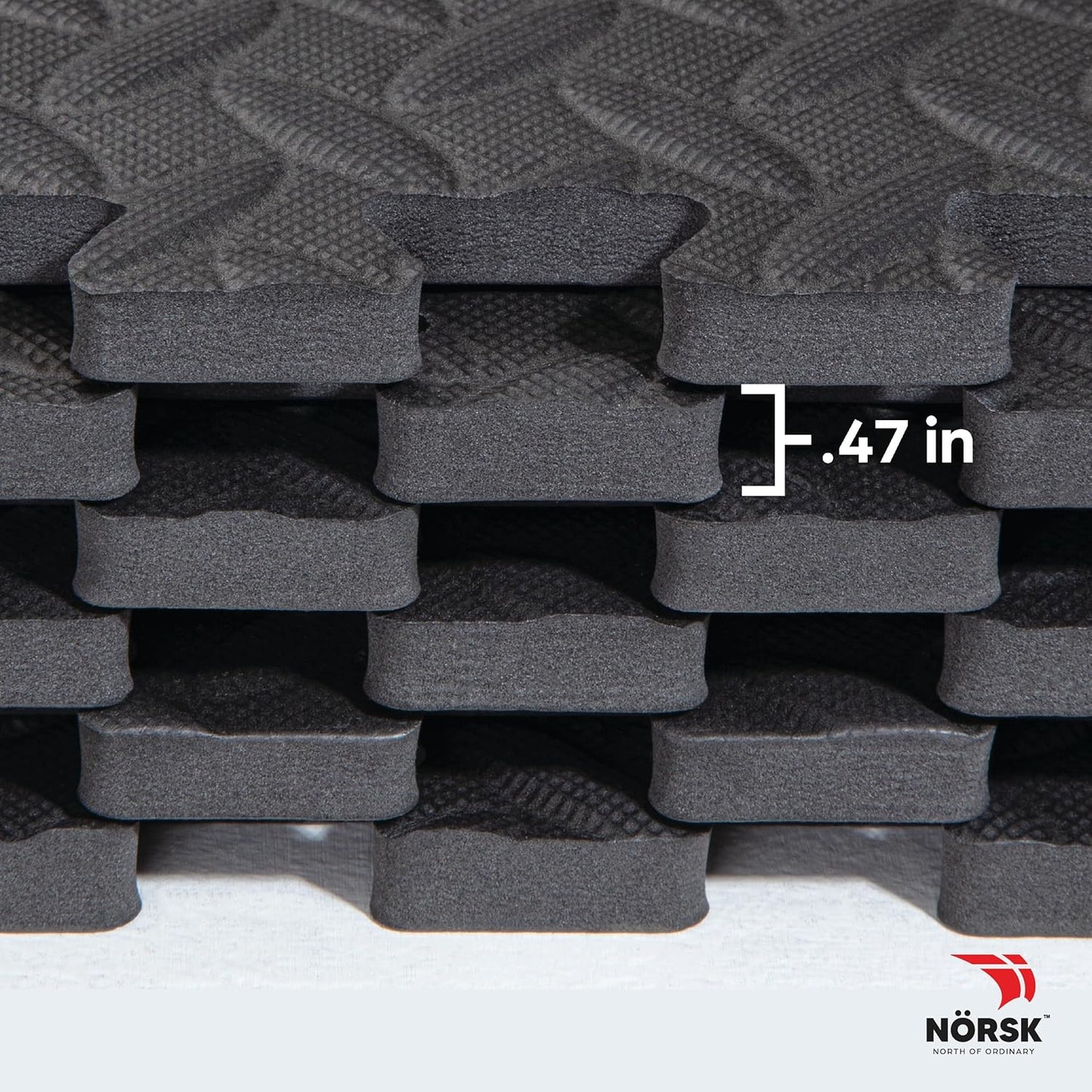 Norsk Foam Floor Gym Mats with Interlocking Tiles, .47" Thick, 24"x24", 18-Pack, 72 Square Feet, Diamond Plate Design, Grey
