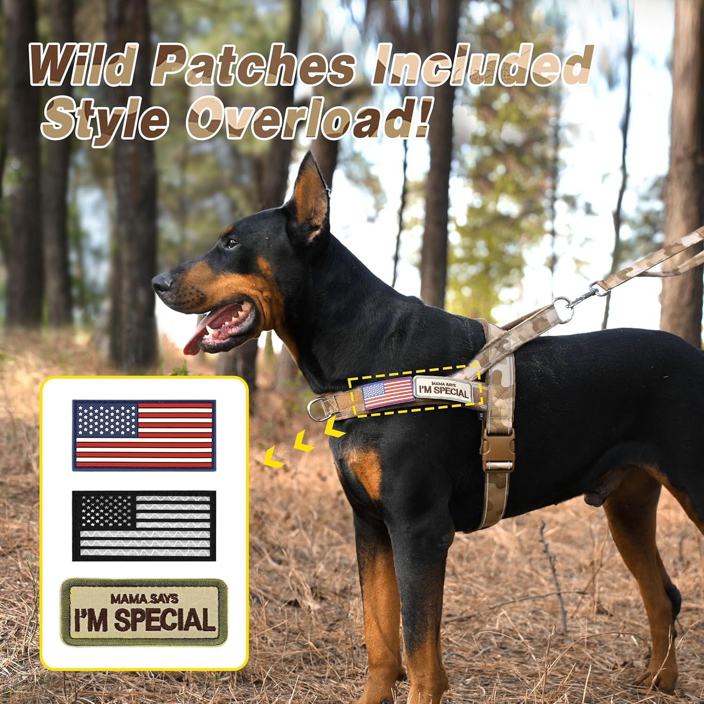 Forestpaw No Pull Dog Harness - Soft Flannel Padded Tactical Dog Vest Harness with Quick Release Buckle, Adjustable Reflective Pet Harness for Large Dogs Walking Training,Brown Camouflage XL