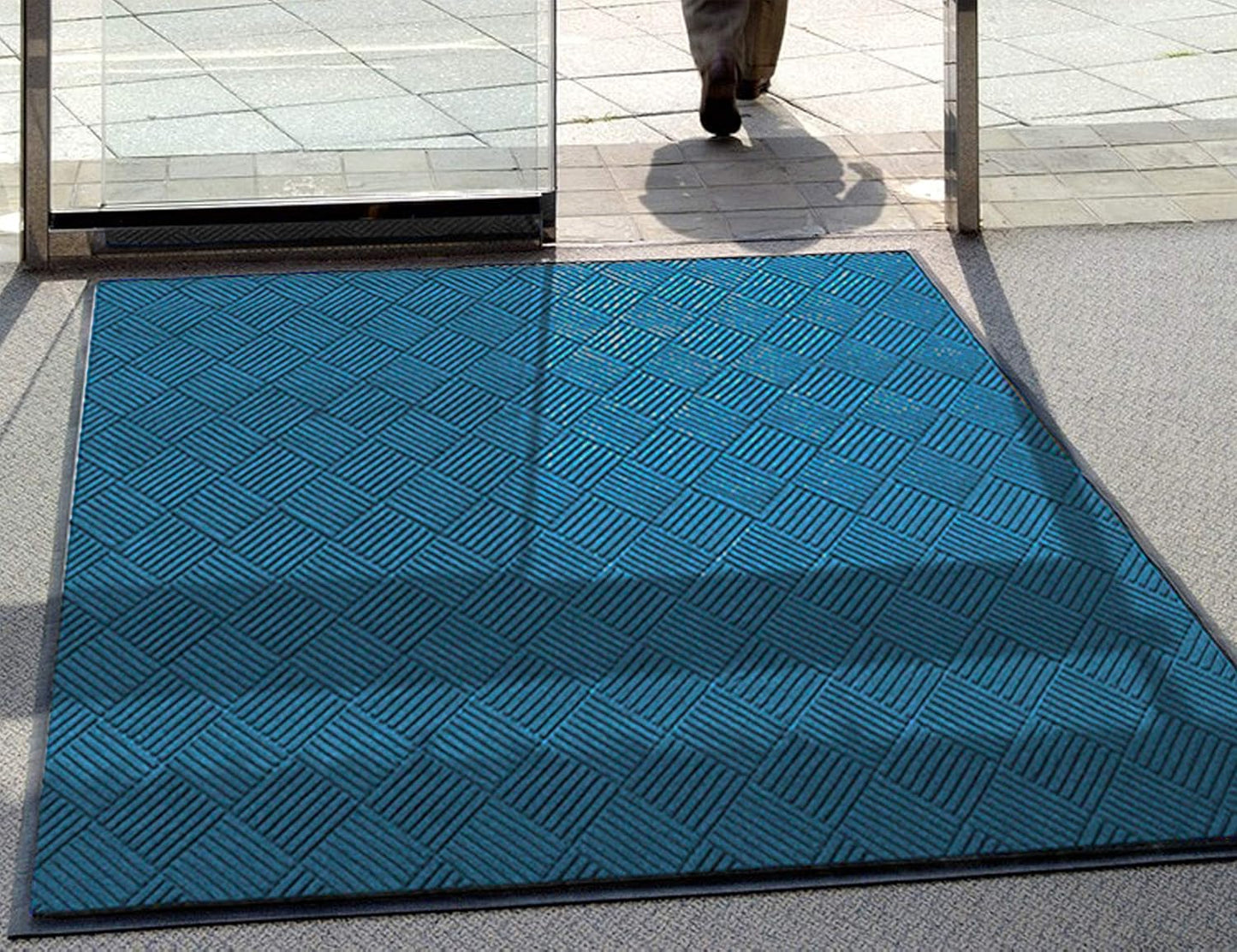 WaterHog Diamond | Commercial-Grade Entrance Mat with Rubber Border – Indoor/Outdoor, Quick Drying, Stain Resistant Door Mat (Medium Blue, 3' x 4')