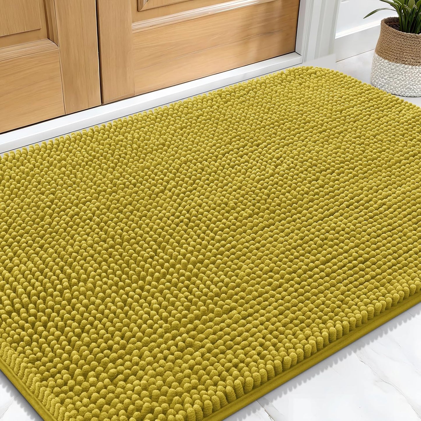 OLANLY Dog Door Mat for Muddy Paws 30x20, Absorbs Moisture and Dirt, Absorbent Non-Slip Washable Doormat, Quick Dry Chenille Mud Mat, Entry Indoor Entryway Carpet for Inside Floor, Mustard Yellow