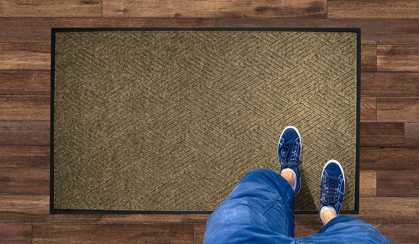 WaterHog Diamond | Commercial-Grade Entrance Mat with Rubber Border – Indoor/Outdoor, Quick Drying, Stain Resistant Door Mat (Camel, 3' x 4')
