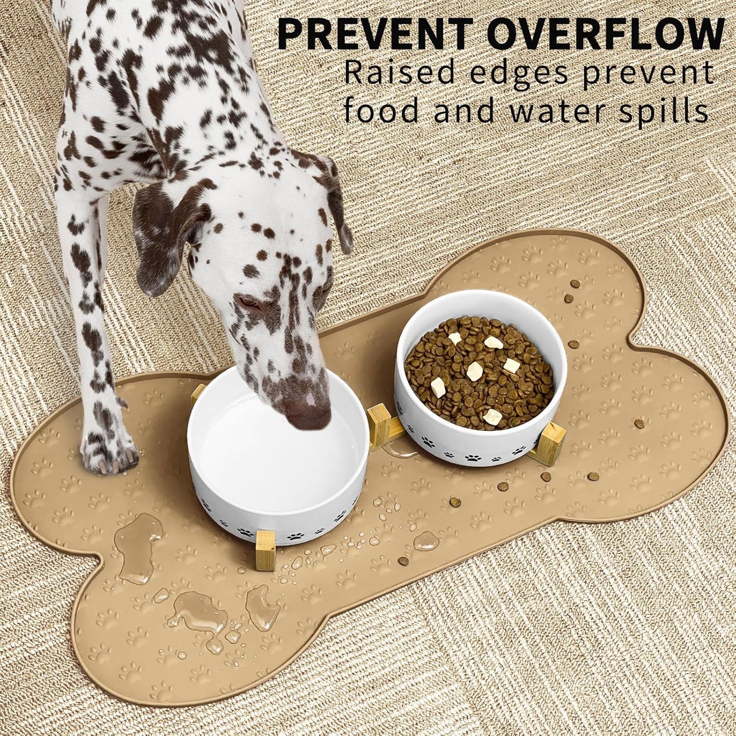 Dog Food Mat Anti-Slip Silicone Dog Bowl Mat Thicker Pet Placemat Waterproof Cat Feeder Pad with Raised Edge Puppy Kitten Feeding Mats Suitable Small Medium-Sized Dogs Cats Eating Tray