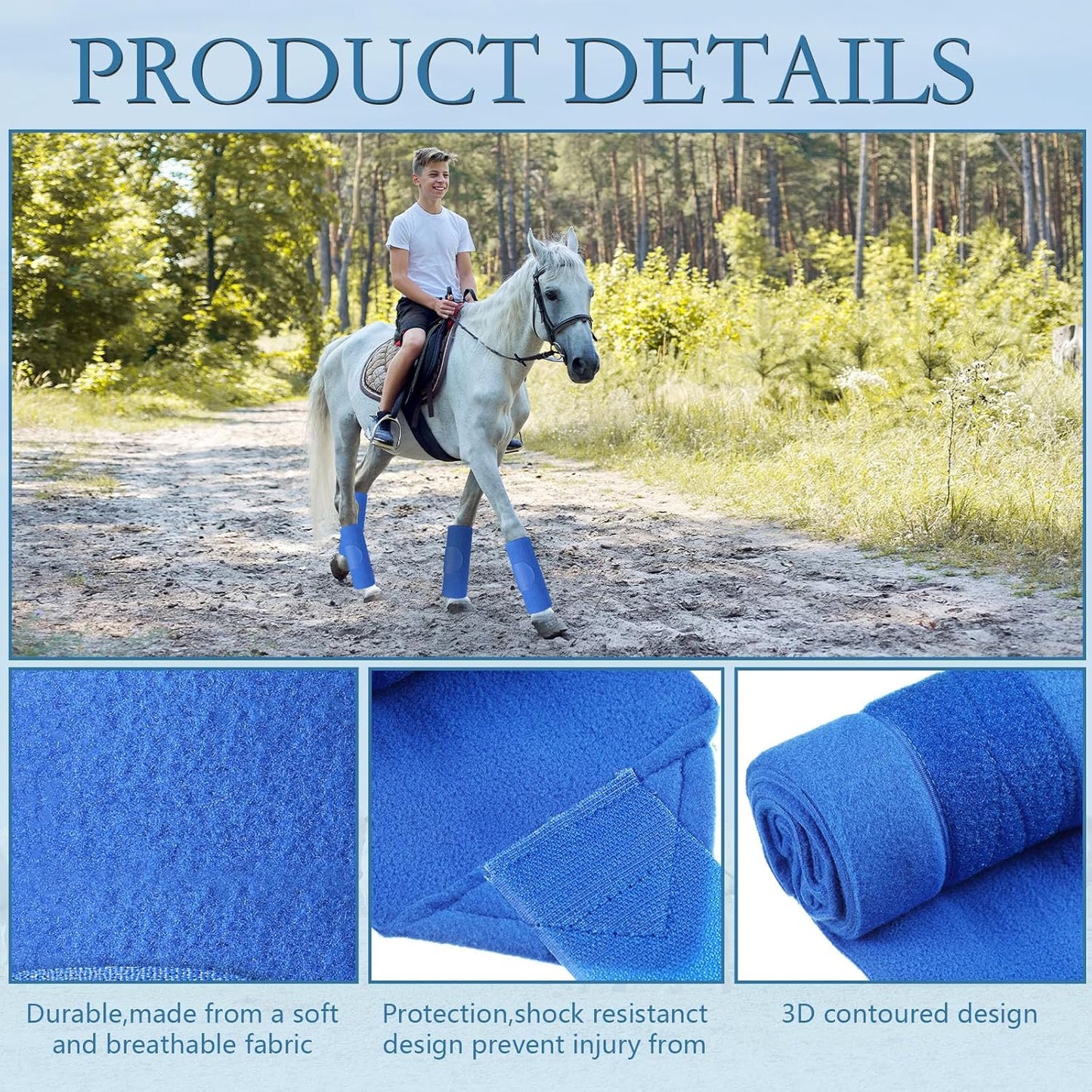 Set of 4 Horse No Bow Bandage 3D Contoured Standing Wrap Bandages Stable Nylon Horse Leg Wraps for Helping Prevent Horse from Tendon Damage and Keep Horses Clean and Safe (Dark Blue)