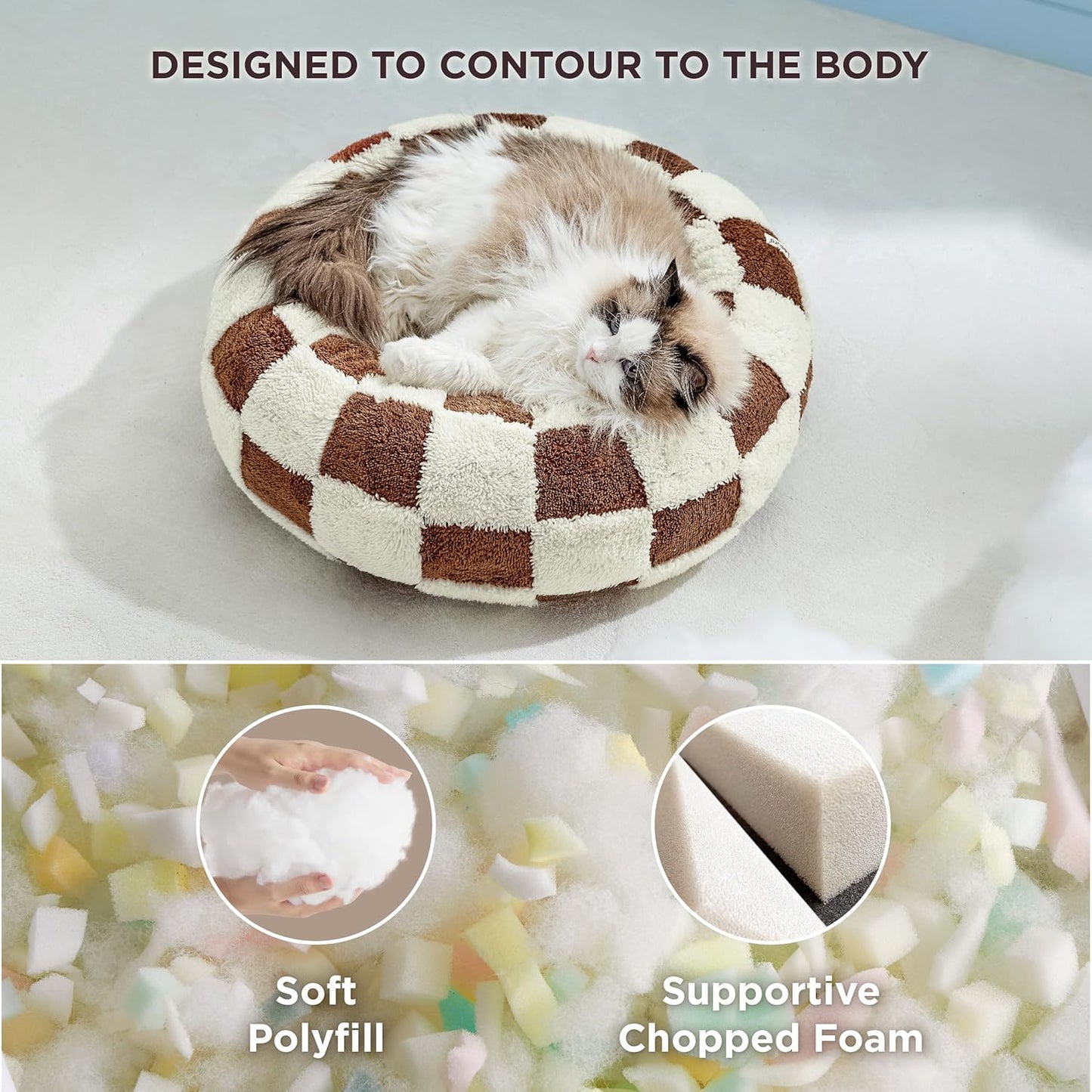 LE SURE Donut Small Dog Bed - Round Cat Bed for Indoor Cats with Anti-Anxiety Calming Teddy Sherpa Plush & Anti Slip Bottom Brown