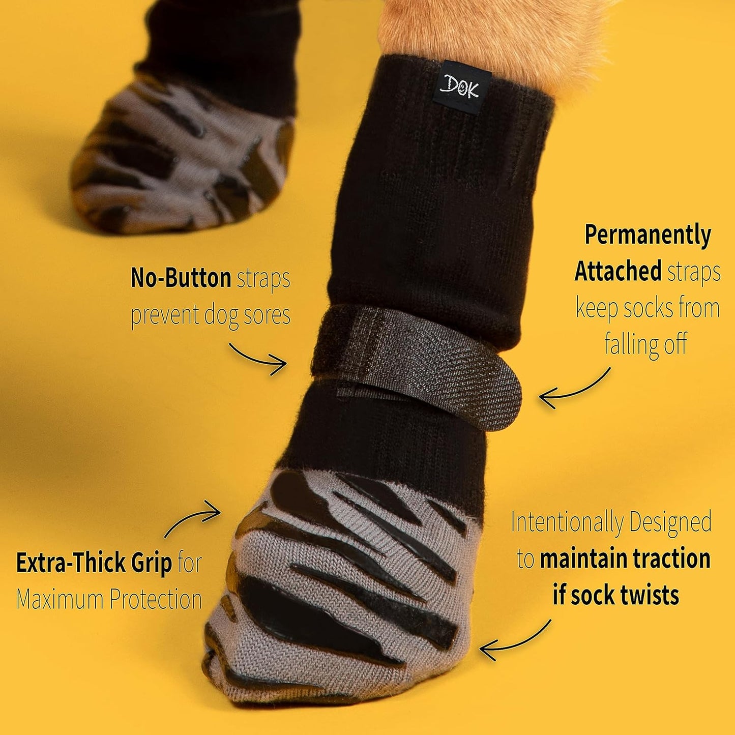 DOK TigerToes Premium Non-Slip Dog Socks for Hardwood Floors - Extra-Thick Grip That Works Even When Twisted - Prevents Licking, Slipping, and Great for Dog Paw Protection (X-Large)