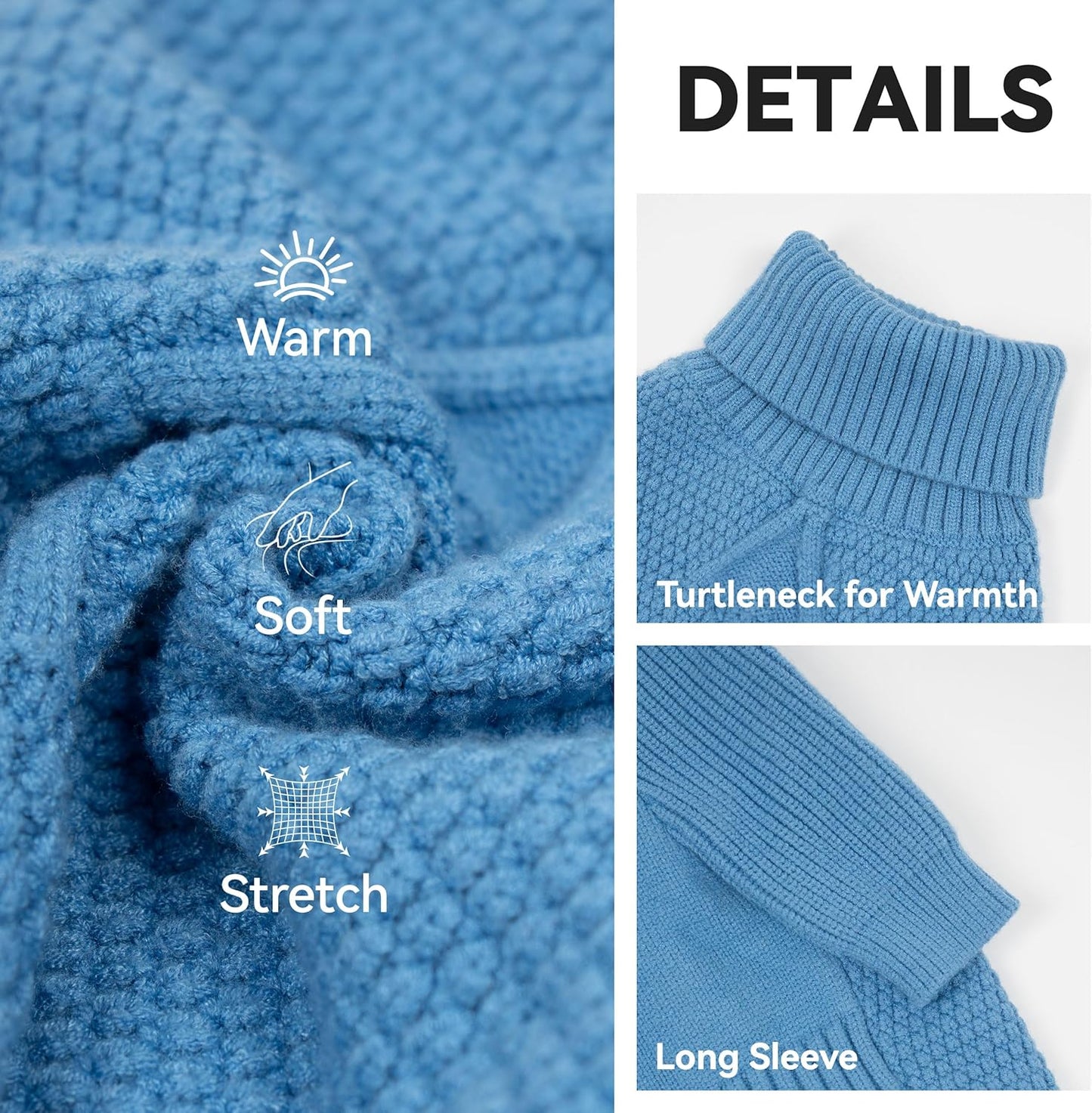 cyeollo Warm Small Dog Sweater, Knit Cold Weather Doggy Sweaters for Small Dogs Boy Pullover Winter Dog Clothes with Turtleneck for Indoor & Outdoor Wear, Blue M