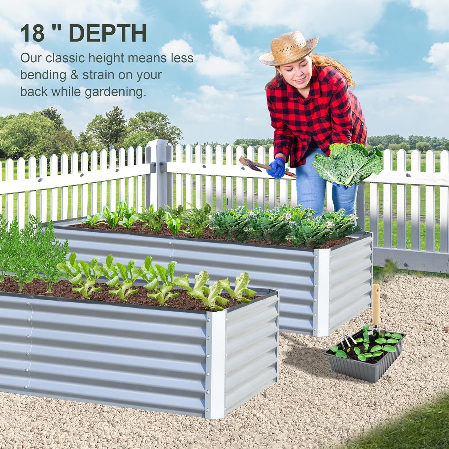 Domi Raised Garden Beds Outdoor, 8x4x1.5Ft Thickening Tall Metal Rectangular Deep Root Box Planter for Vegetables, Flowers, Herbs, and Succulents 1.5" Deep w/ 342 Gallon Capacity - Silvery