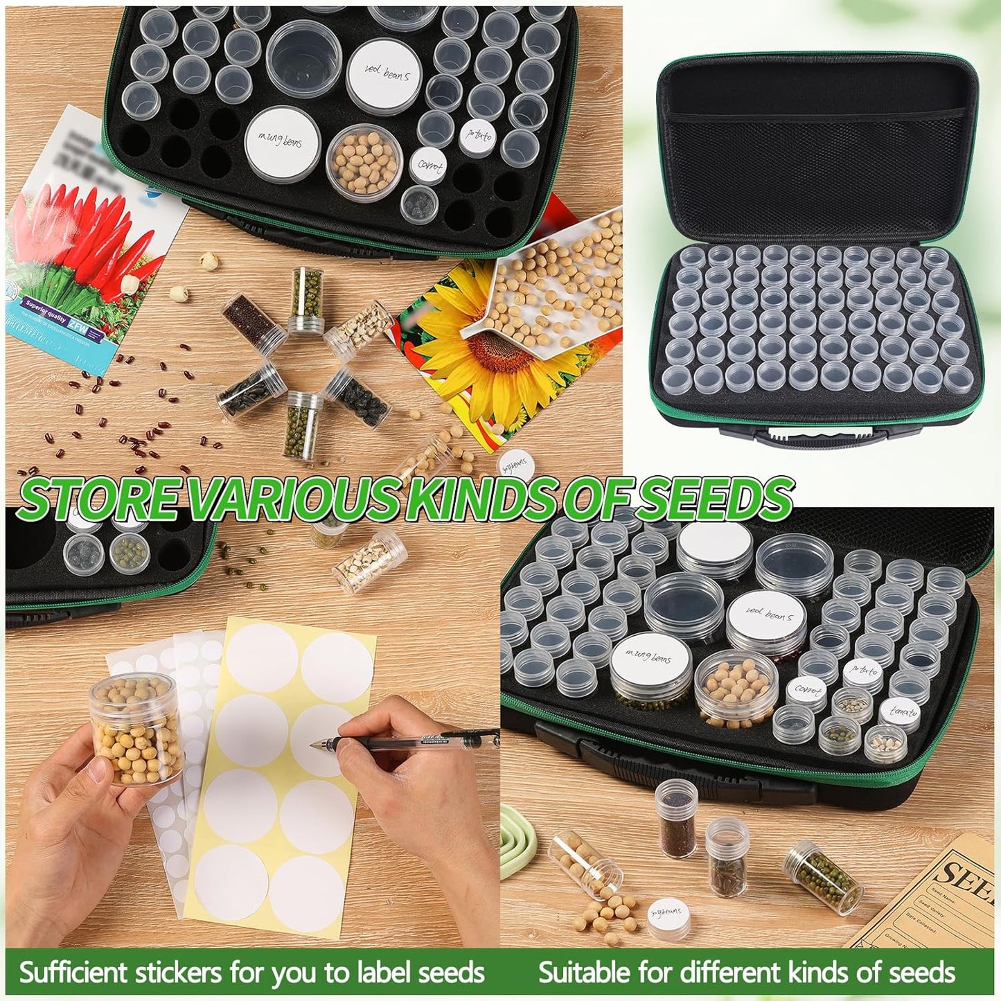 Seed Storage Box, Portable Seed Saving Box, Sturdy Seed Organizer Kit Seed Envelopes Funnel Label, Seed Container for Flower Plants Vegetable Seed, M-60 Slots