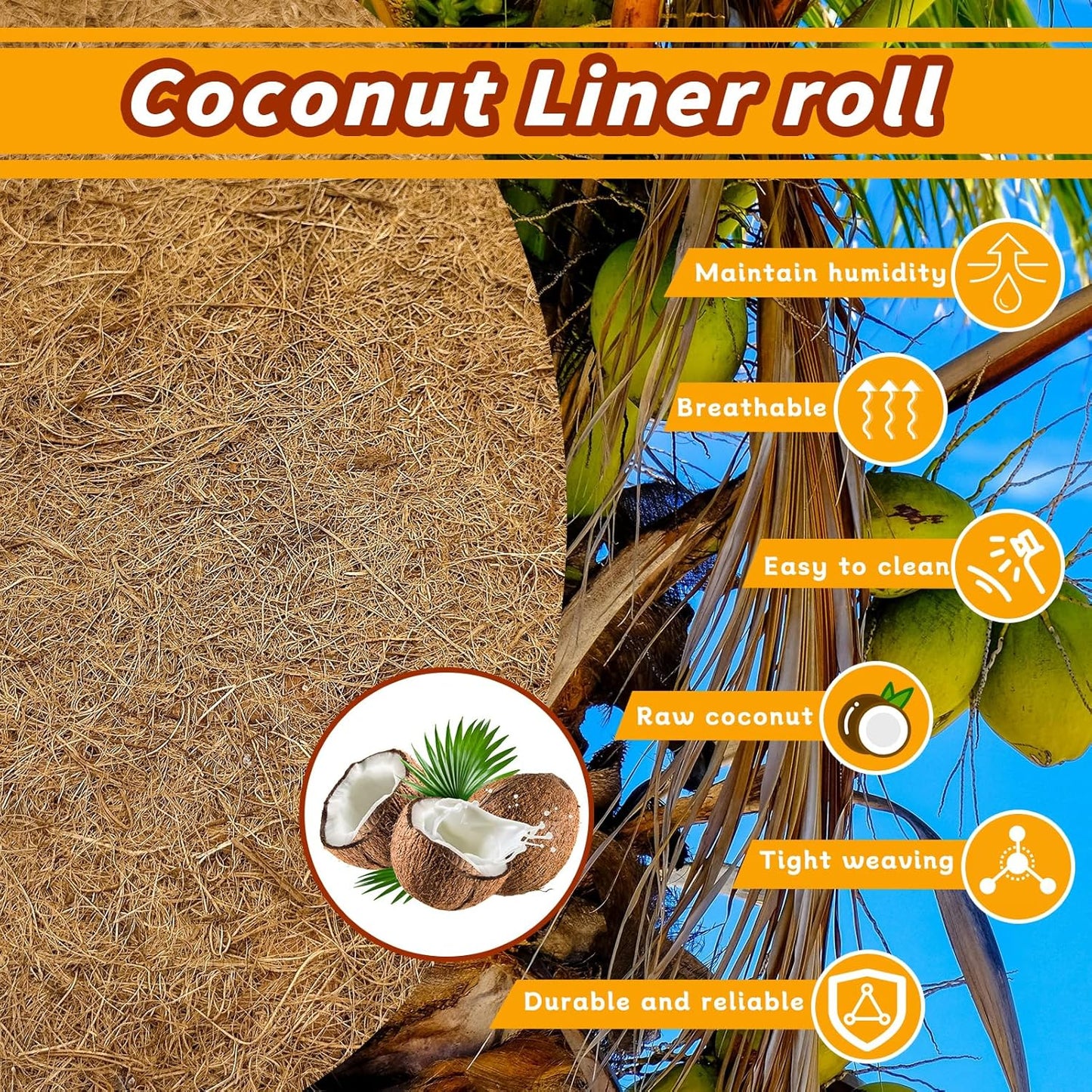 Hamiledyi 157x15.7in Reptile Carpet Coconut Fiber Substrate Large Coco Liner Roll Lizard Cage Mat Natural Coco Fiber Bedding for Bearded Dragon Turtles Iguana Tortoise Pad Garden Decoration