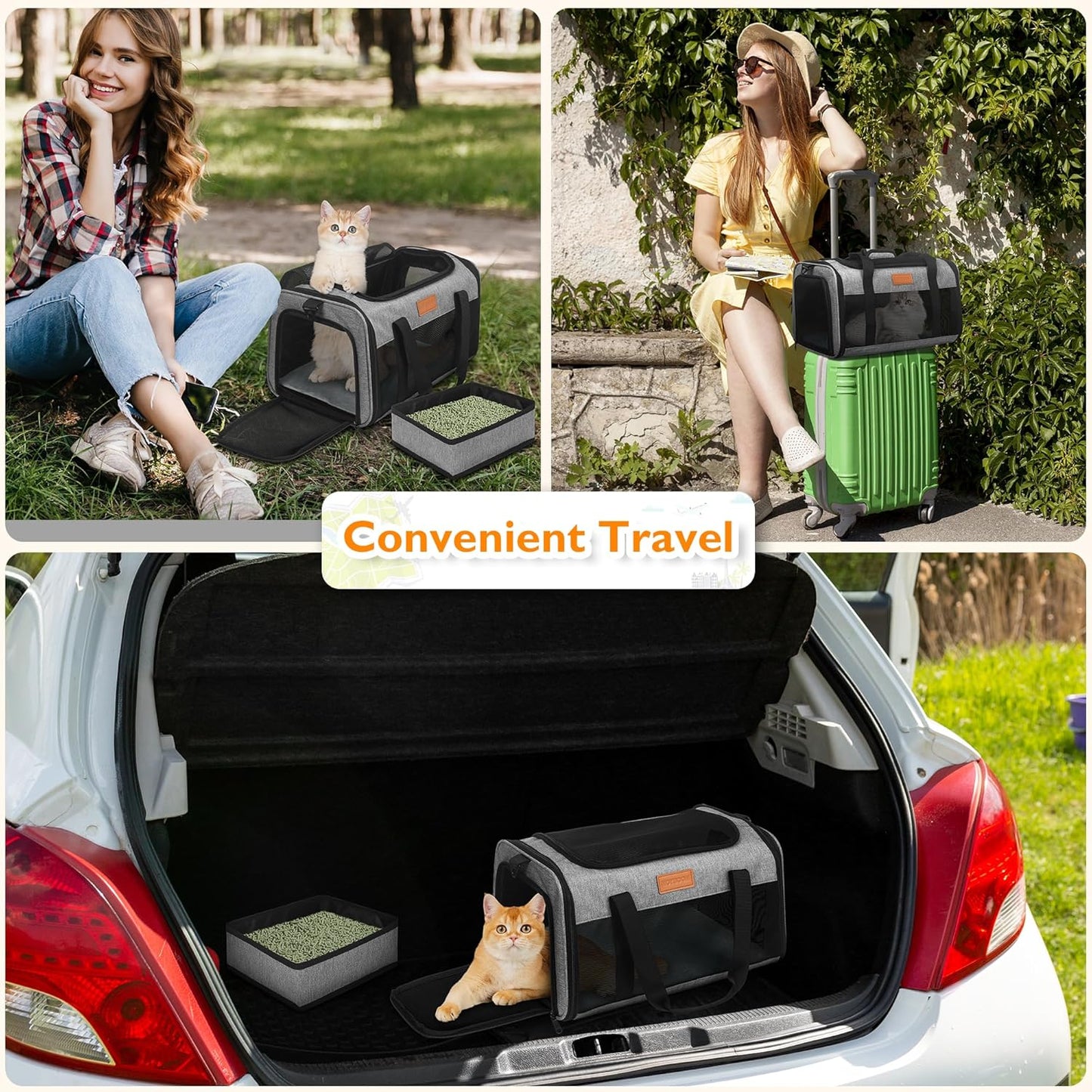 PETUX TSA Approved Pet Carrier in Cabin, 17"x11"x9.5" Soft Cat Carriers for Small Cats up to 12 lb, Top-Open Portable Dog Carrier with Litter Box and Anti-Scratch Mesh for Puppy up to 10 lb (Grey)