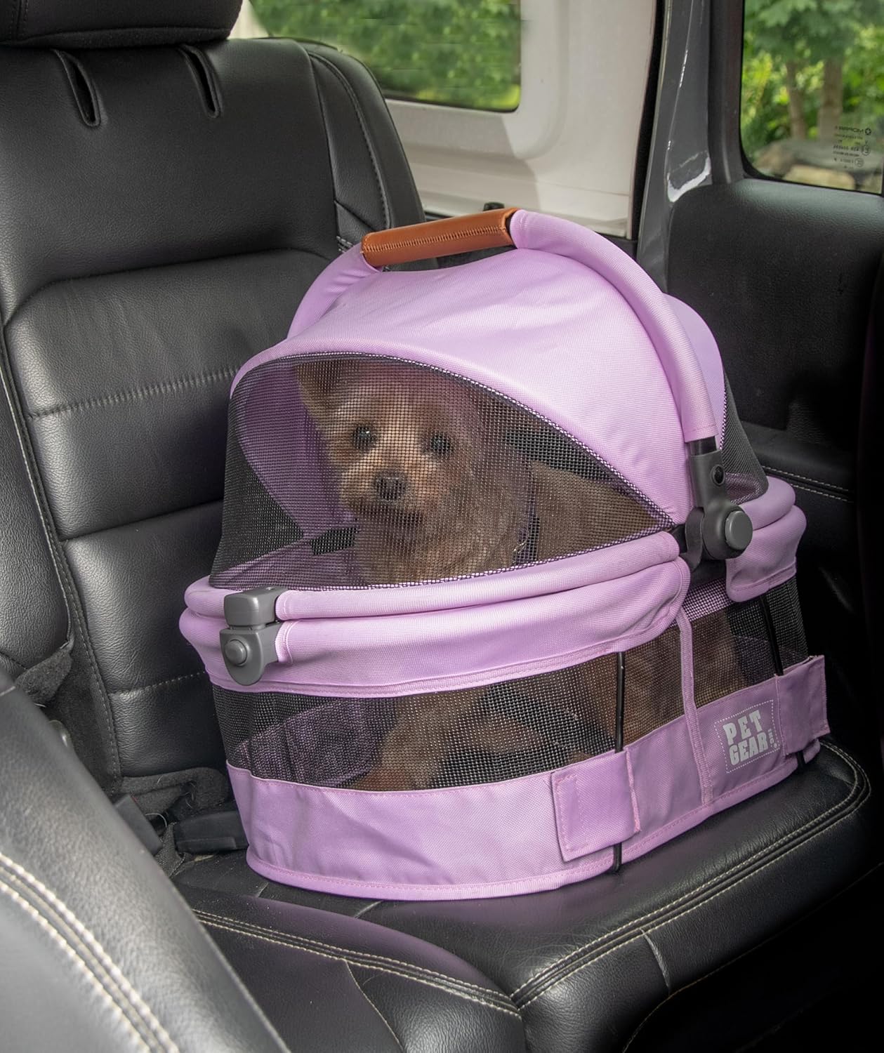 Pet Gear No-Zip View 360 Ultra Lite Pet Safety Carrier & Car Seat for Small Dogs & Cats Push Button Entry, 15", Larkspur,View 360 Ultra Light 15-inch,Larkspur