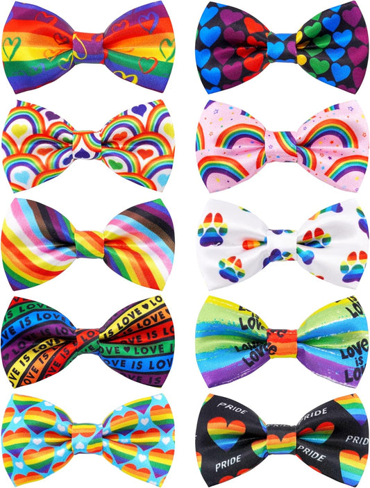 PET SHOW 10 Pack Pride Month Big Dog Bow Ties for Large Medium Dogs Sliding Collar Attachments Rainbow Bowties LGBT Bowknots Party Holiday Pet Grooming Accessories(Large)