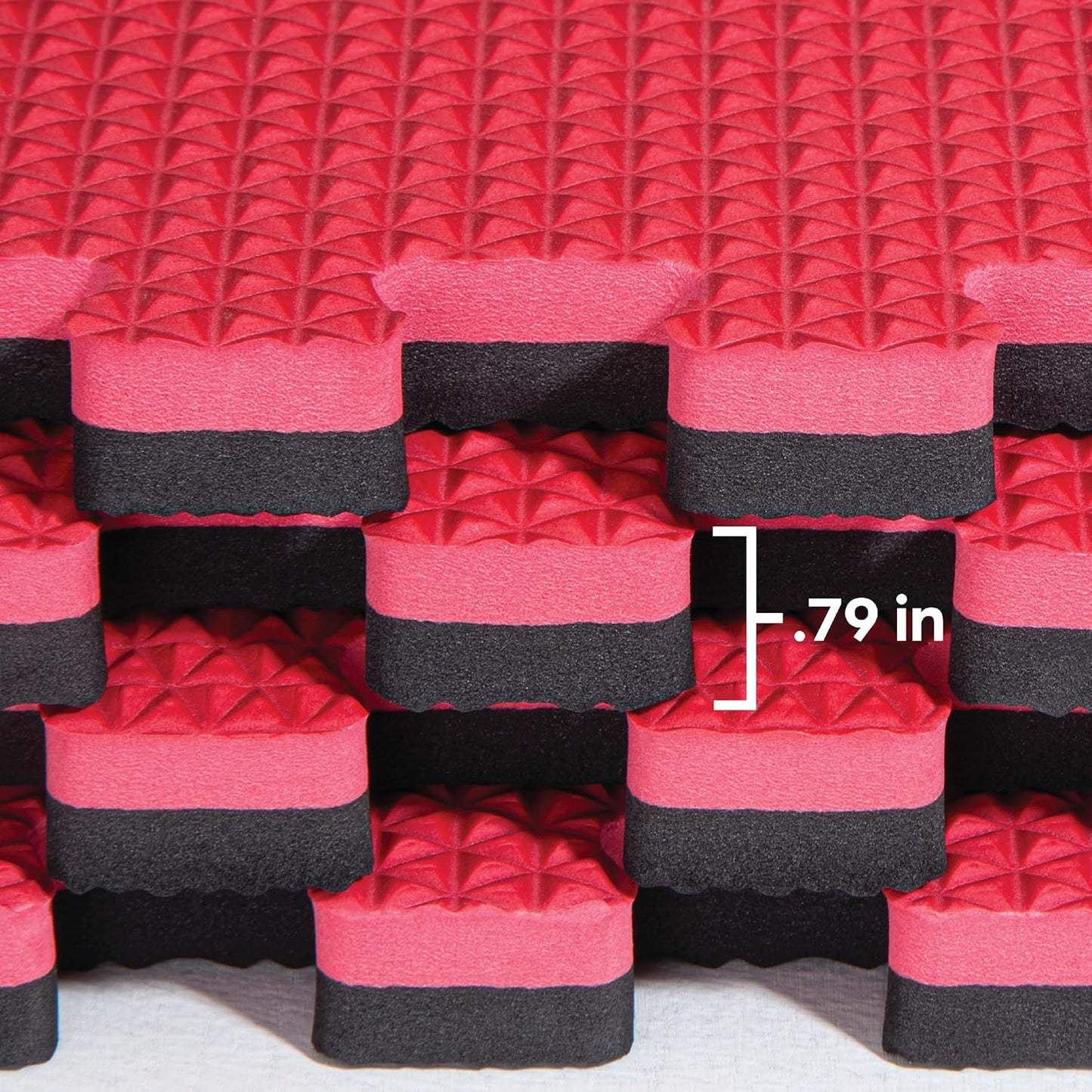 Norsk Reversible Gym Exercise Mats 3/4" Thick EVA Interlocking Foam Tiles, Perfect Gym Flooring for Home Gym, 4 Tiles & 8 Trim Pieces, 16 Sq. Ft. 24"x24", Red/Black